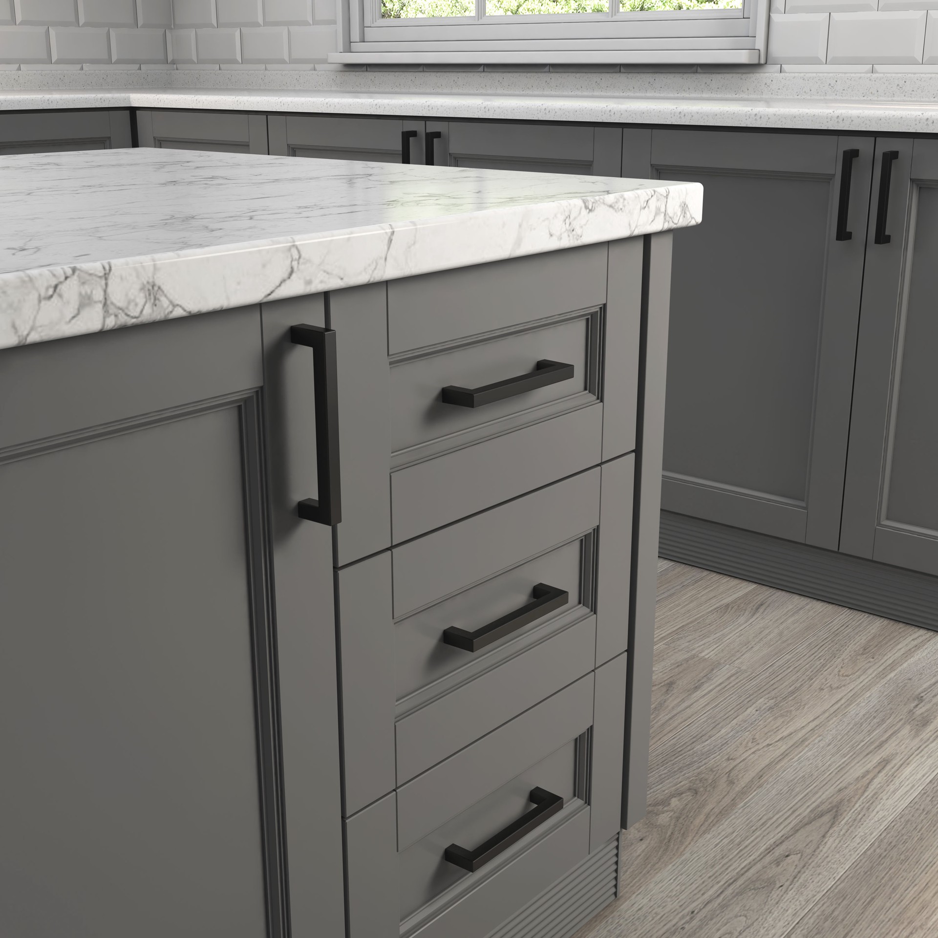 slide 3 of 6, Origin 21 5-1/16-in , 128mm Center to Center Matte black Square Handle Drawer Pull 6 -Pack, 1 ct