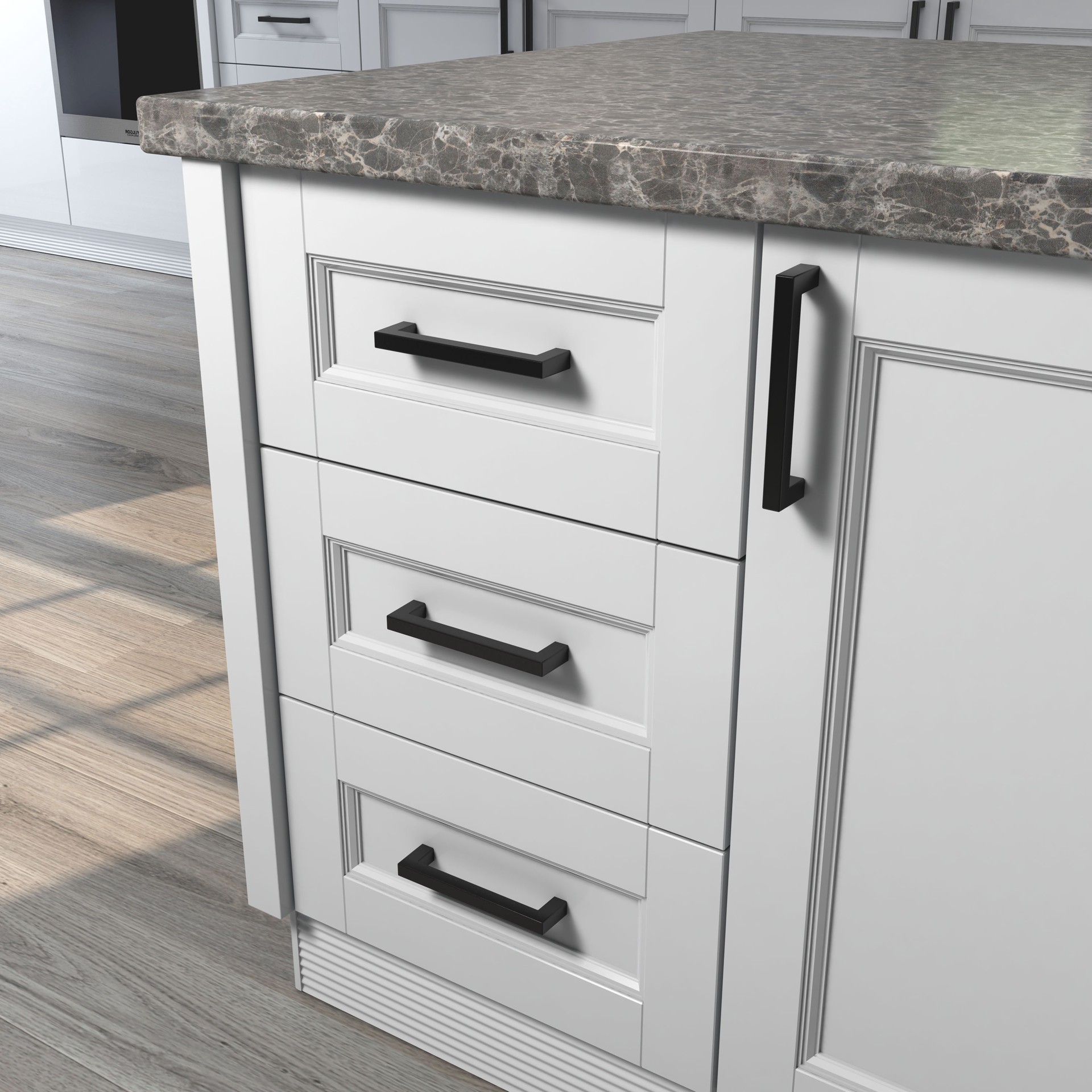 slide 6 of 6, Origin 21 5-1/16-in , 128mm Center to Center Matte black Square Handle Drawer Pull 6 -Pack, 1 ct