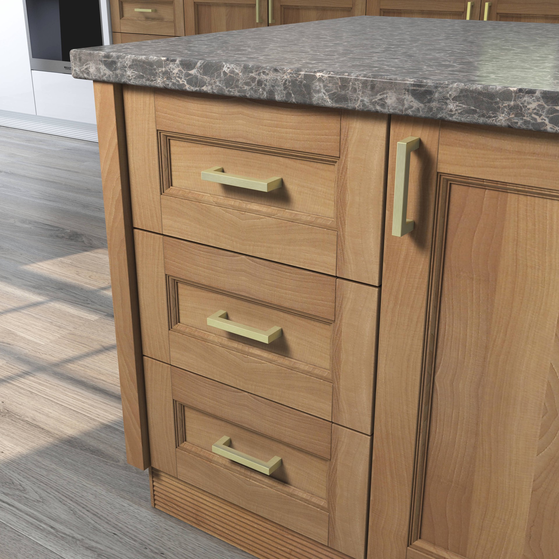 slide 4 of 6, Origin 21 3-3/4-in , 96mm Center to Center Brushed brass Square Handle Drawer Pull 6 -Pack, 1 ct