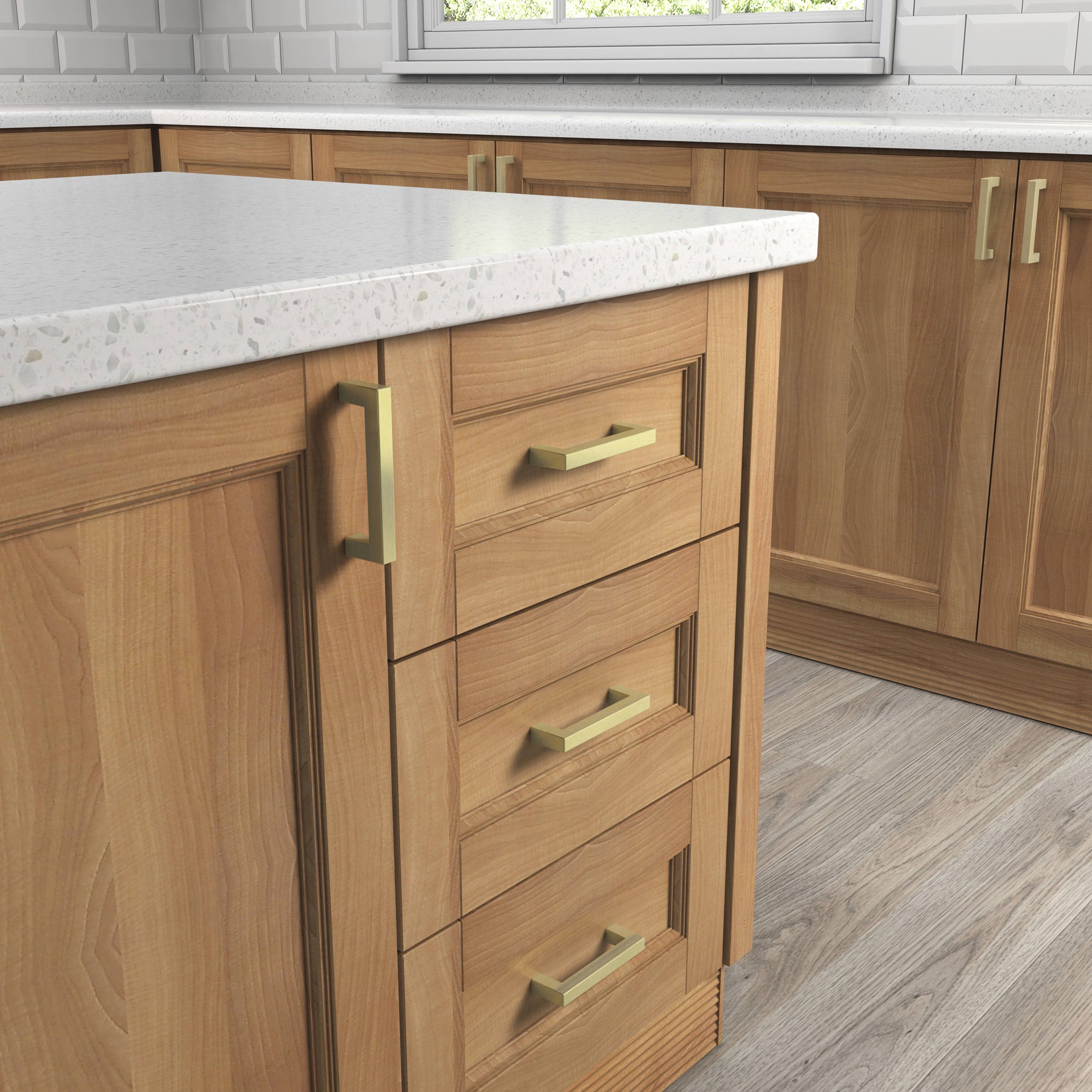 slide 6 of 6, Origin 21 3-3/4-in , 96mm Center to Center Brushed brass Square Handle Drawer Pull 6 -Pack, 1 ct