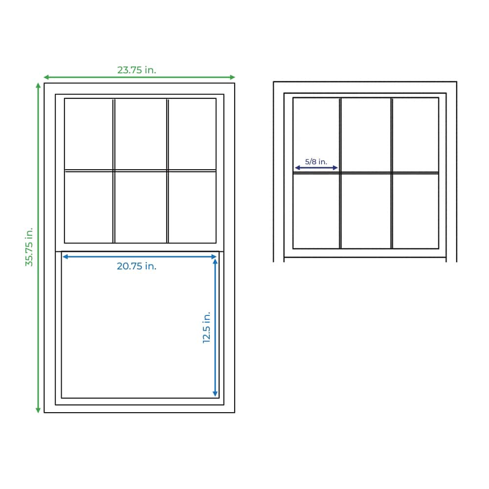 slide 4 of 6, RELIABILT Series 28100 23-1/2-in x 35-1/2-in White Exterior Vinyl New Construction Single Hung Window Low-E argon Double Pane Glass with Grids, (Half Screen Included), 1 ct