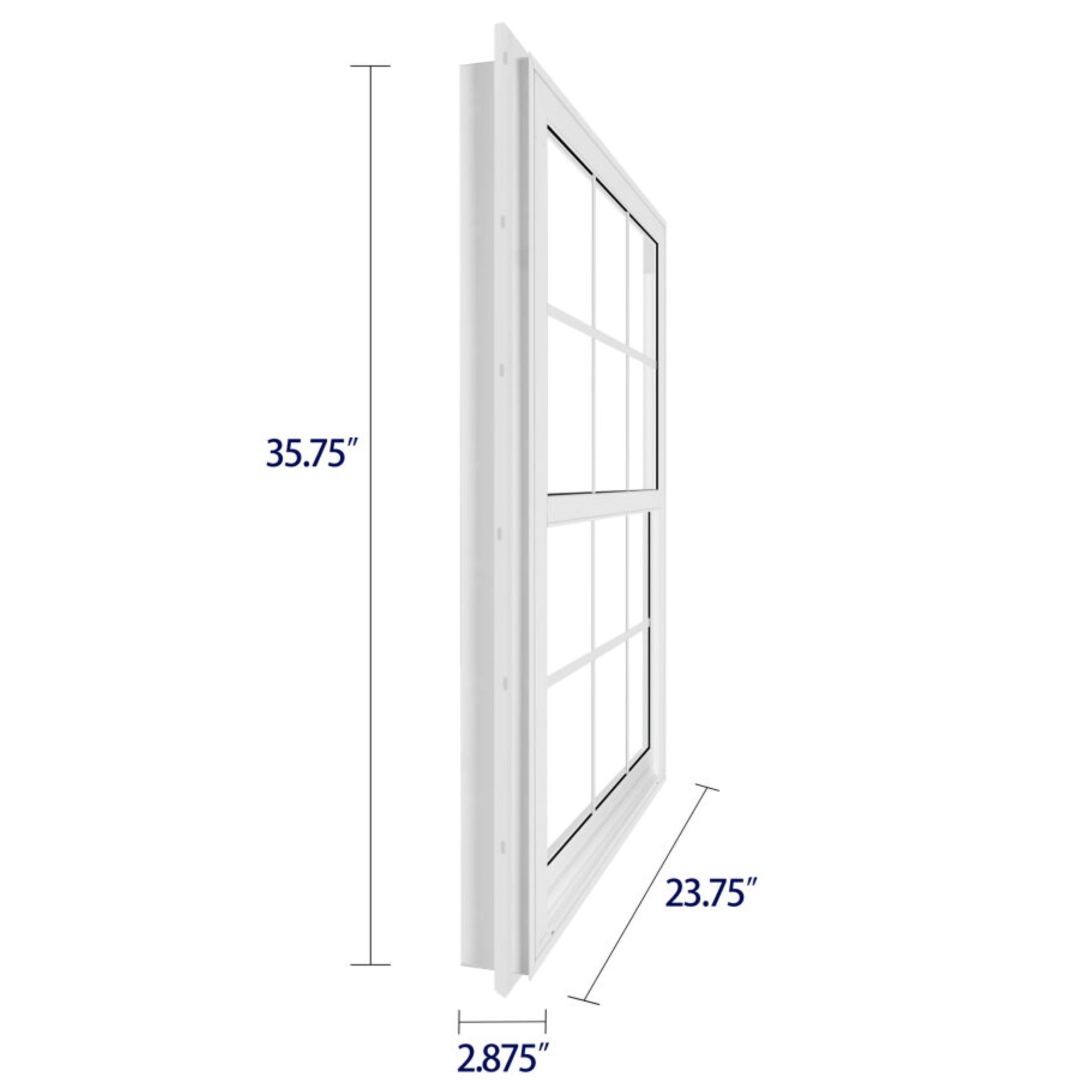 slide 6 of 6, RELIABILT Series 28100 23-1/2-in x 35-1/2-in White Exterior Vinyl New Construction Single Hung Window Low-E argon Double Pane Glass with Grids, (Half Screen Included), 1 ct