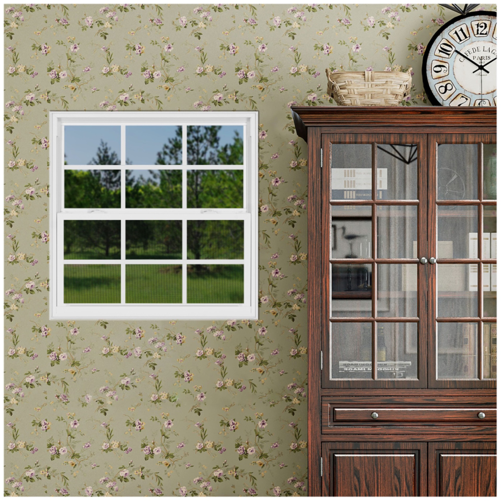 slide 5 of 6, RELIABILT Series 28100 35-1/2-in x 35-1/2-in White Exterior Vinyl New Construction Single Hung Window Low-E argon Double Pane Glass with Grids, (Half Screen Included), 1 ct