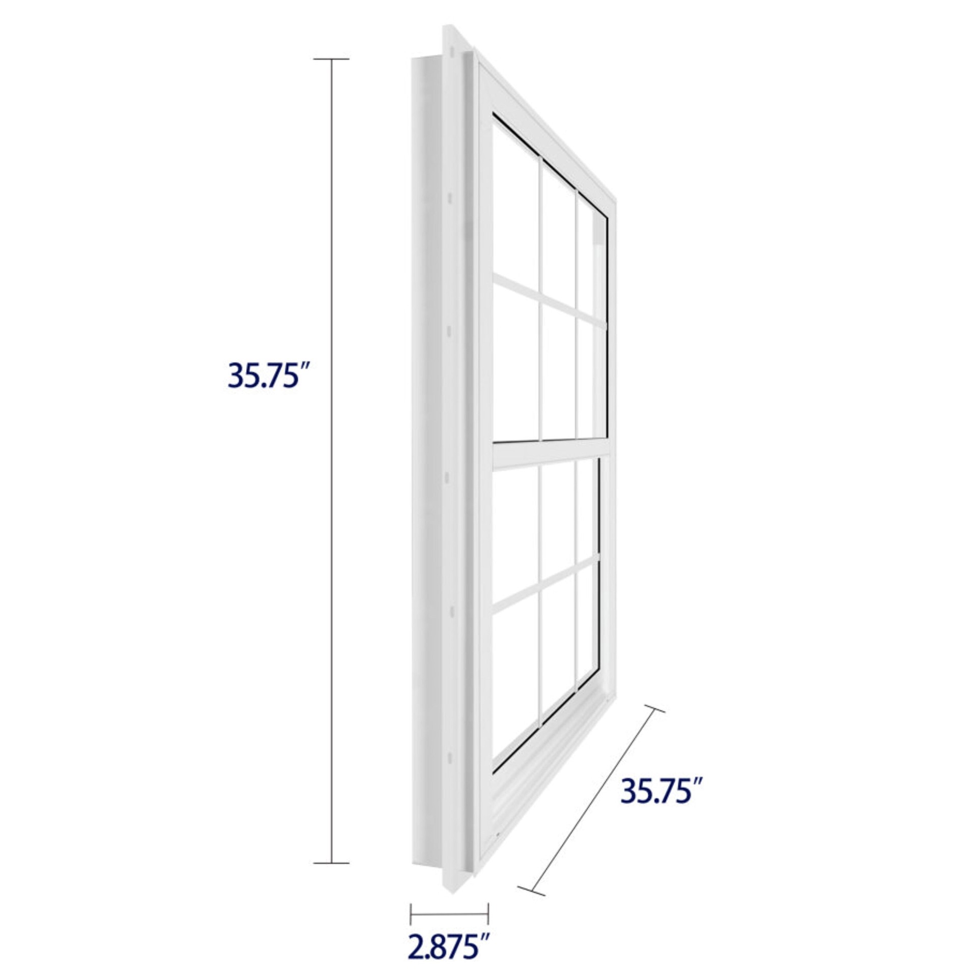 slide 6 of 6, RELIABILT Series 28100 35-1/2-in x 35-1/2-in White Exterior Vinyl New Construction Single Hung Window Low-E argon Double Pane Glass with Grids, (Half Screen Included), 1 ct