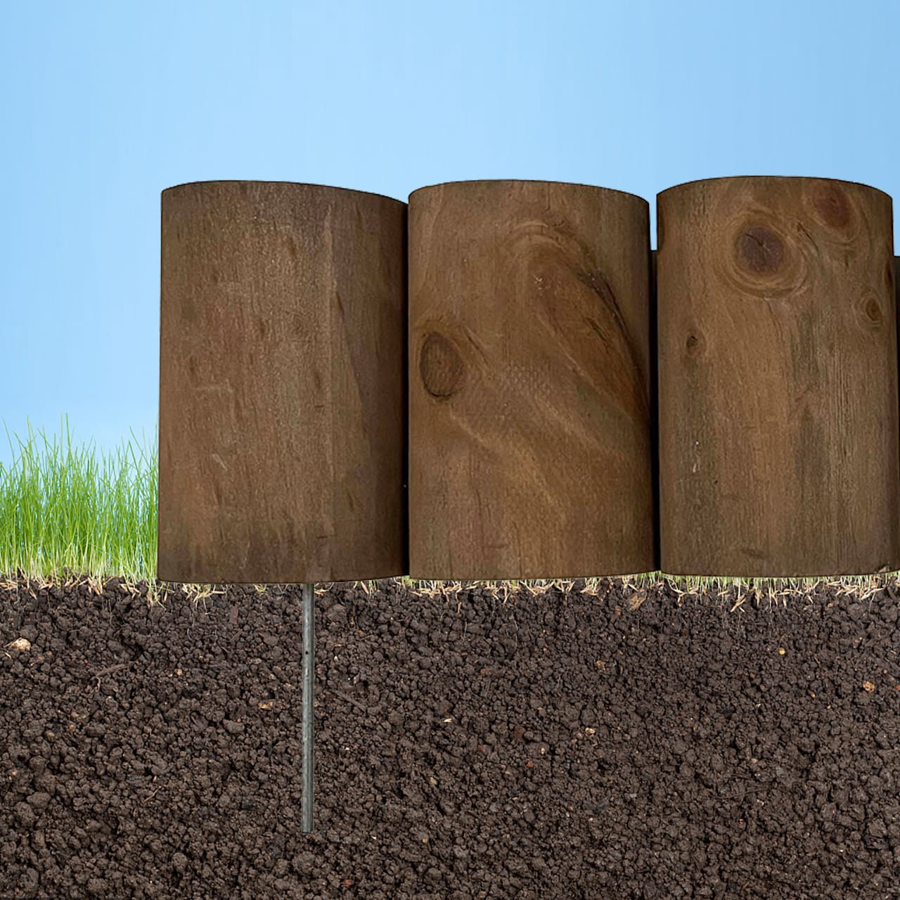 slide 2 of 6, Style Selections 1.25-ft x 5-in Brown Wood Landscape edging section with stakes, 1 ct