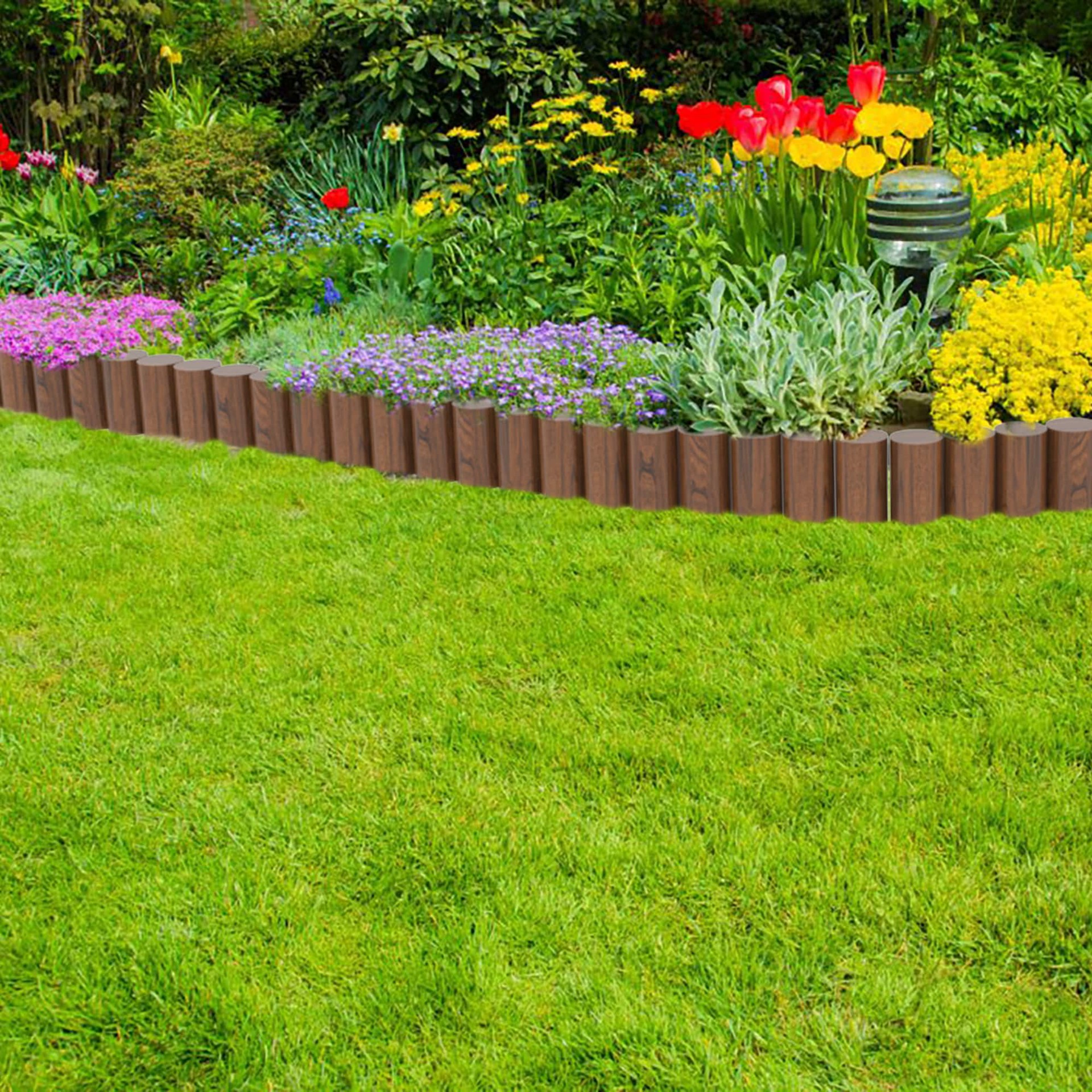 slide 3 of 6, Style Selections 1.25-ft x 5-in Brown Wood Landscape edging section with stakes, 1 ct