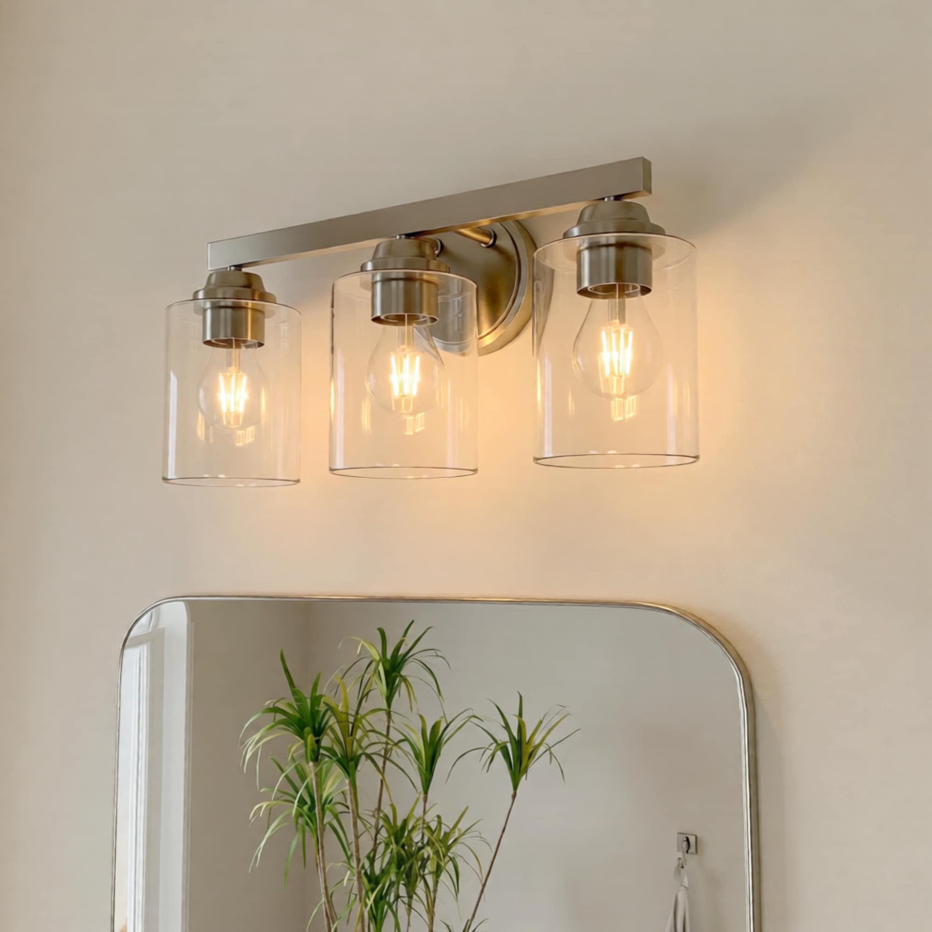 slide 1 of 6, allen + roth Emeryson 17.75-in 3 -Light Brushed Nickel Transitional Vanity light, 1 ct