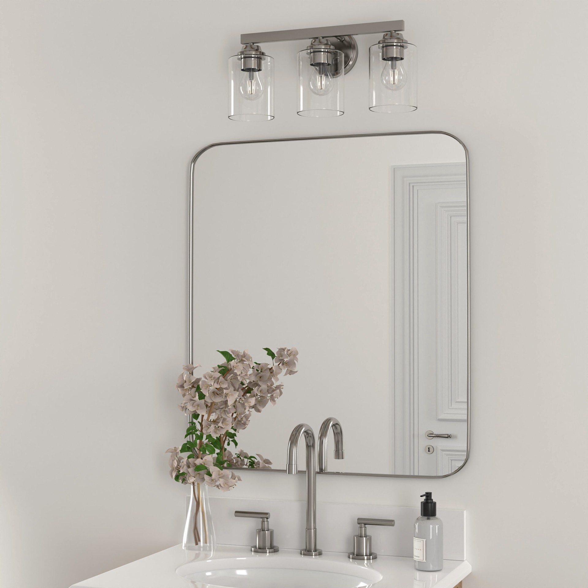 slide 6 of 6, allen + roth Emeryson 17.75-in 3 -Light Brushed Nickel Transitional Vanity light, 1 ct