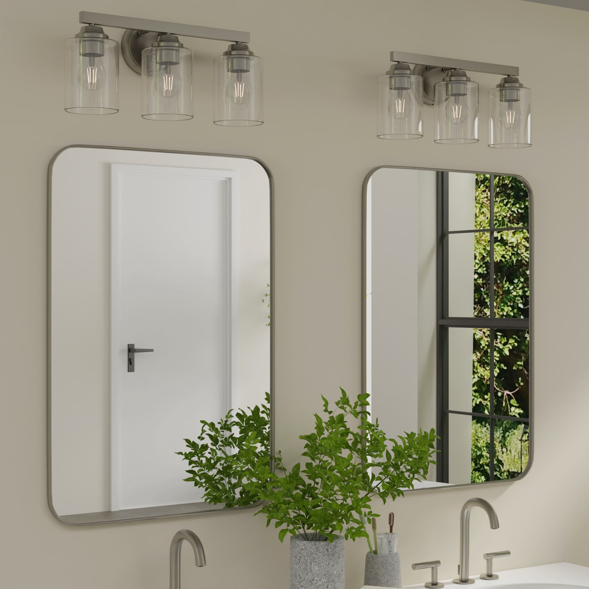 slide 6 of 6, allen + roth Emeryson 17.75-in 3 Light Brushed Nickel Transitional Bathroom Vanity light, 1 ct