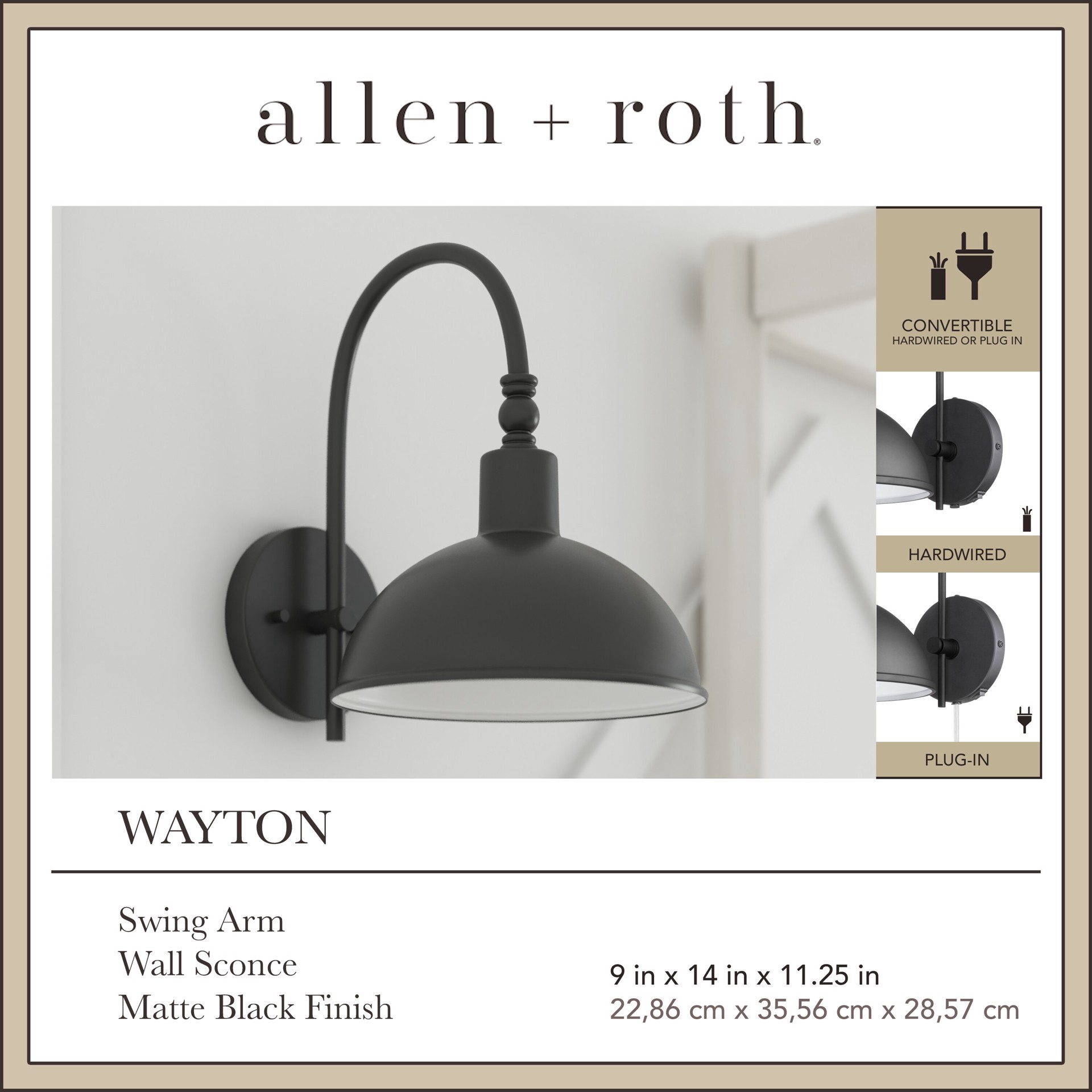 slide 3 of 6, allen + roth Wayton 9-in W 1 -Light Matte Black Wall Sconce, 1 ct