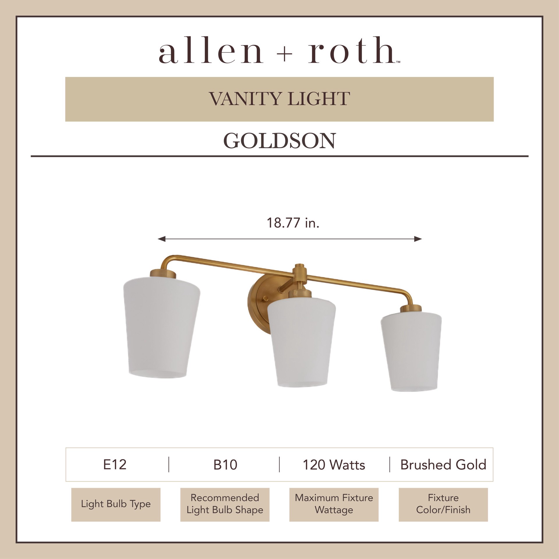 slide 2 of 6, allen + roth Goldson 22.5-in 3 -Light Brushed Gold Transitional Vanity light bar, 1 ct