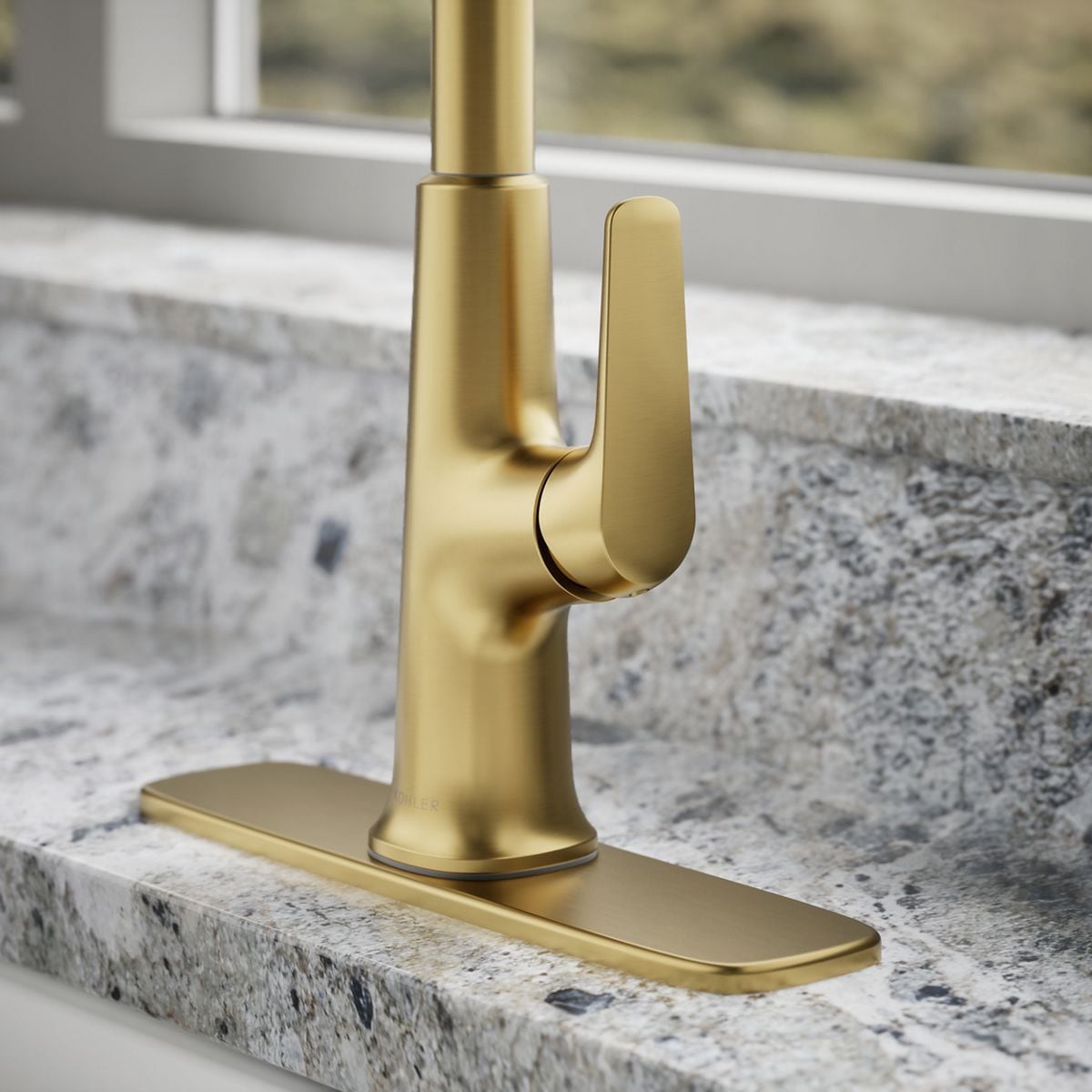 slide 6 of 6, KOHLER Volt Vibrant Brushed Moderne Brass Single Handle Deck-mount Pull-down Kitchen Faucet with Sprayer (Includes Deck Plate) (Includes Soap Dispenser), 1 ct