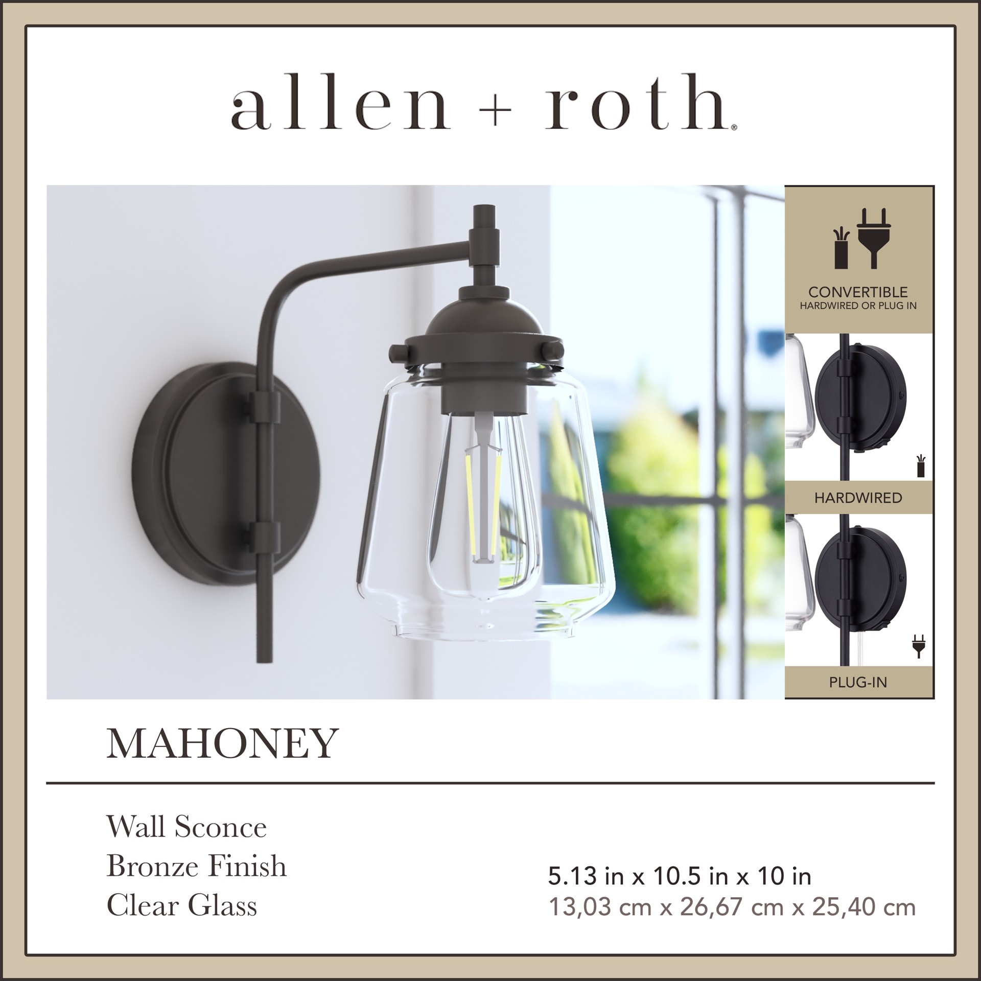 slide 3 of 6, allen + roth Mahoney 5-in W 1 -Light Satin Bronze Vintage Wall Sconce, 1 ct