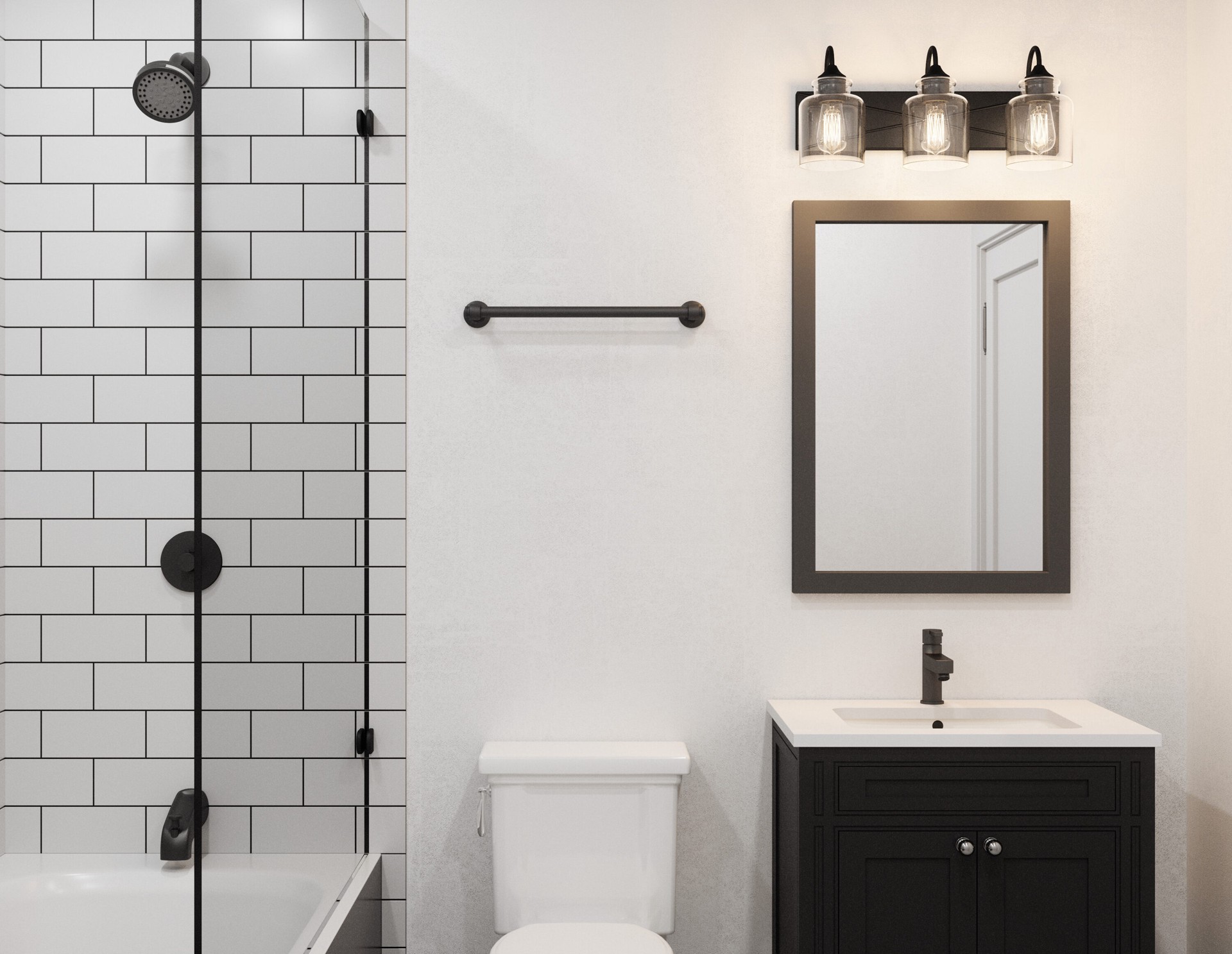 slide 5 of 6, Quoizel Barrow 21-in 3 -Light Matte Black Transitional Vanity light, 1 ct