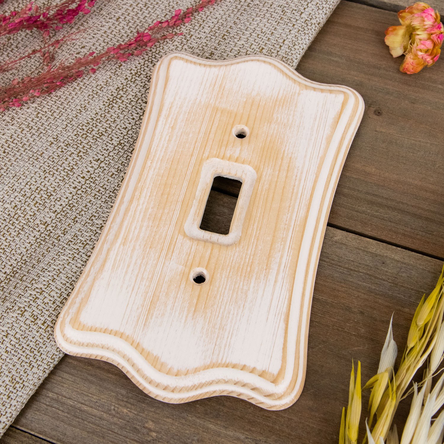 slide 4 of 4, allen + roth 1 -Gang Standard Size Distressed White Wood Indoor Toggle Wall Plate, 1 ct