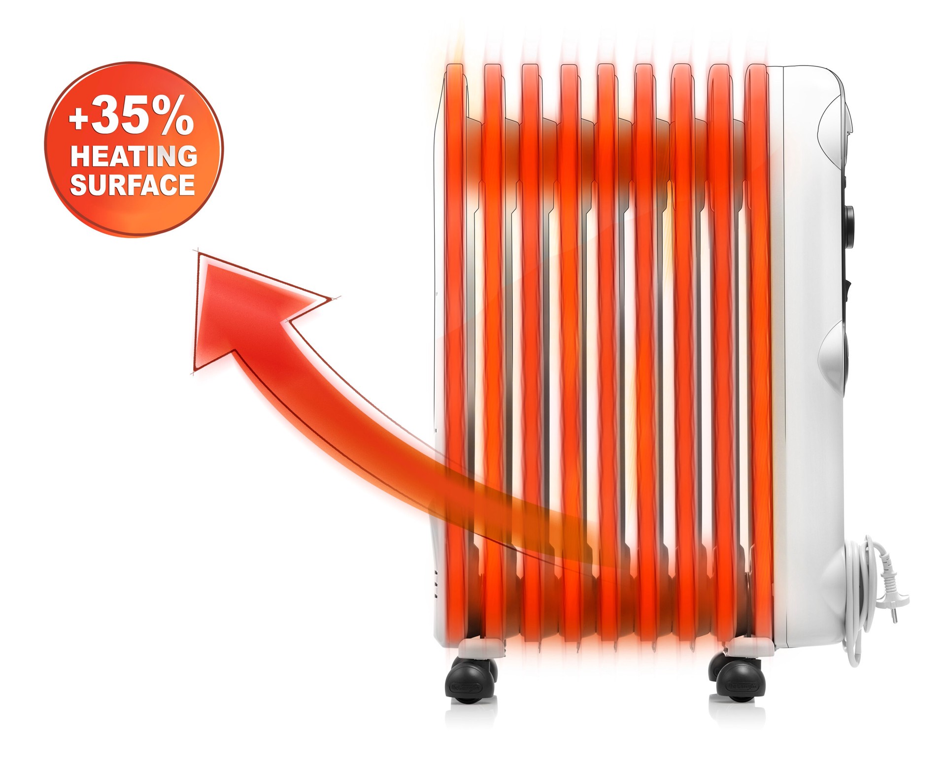 slide 3 of 6, DeLonghi Up to 1500-Watt Radiant Tower Indoor Electric Space Heater with Thermostat, 1 ct