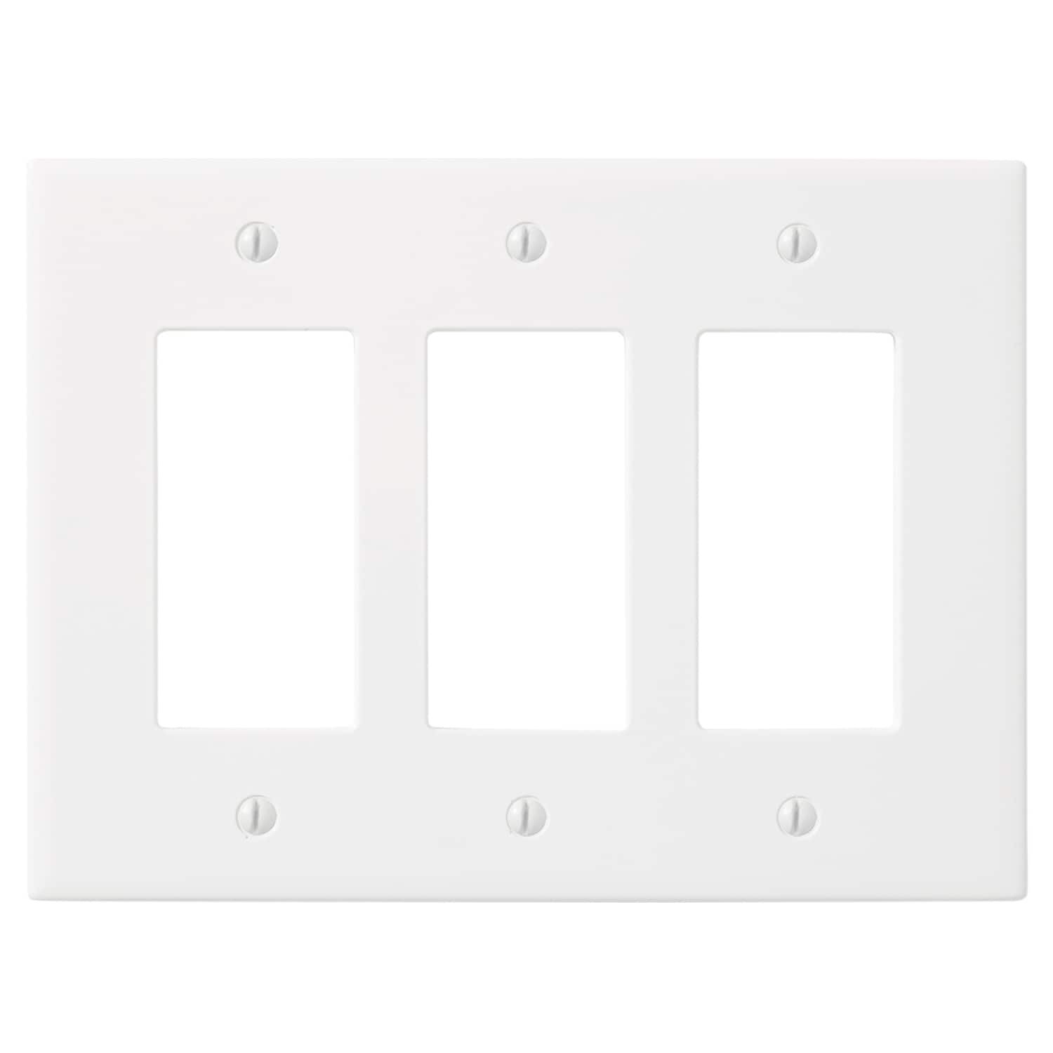 slide 1 of 6, allen + roth Subway 3 -Gang Standard Size White Polished Cast stone Indoor Decorator Wall Plate, 1 ct