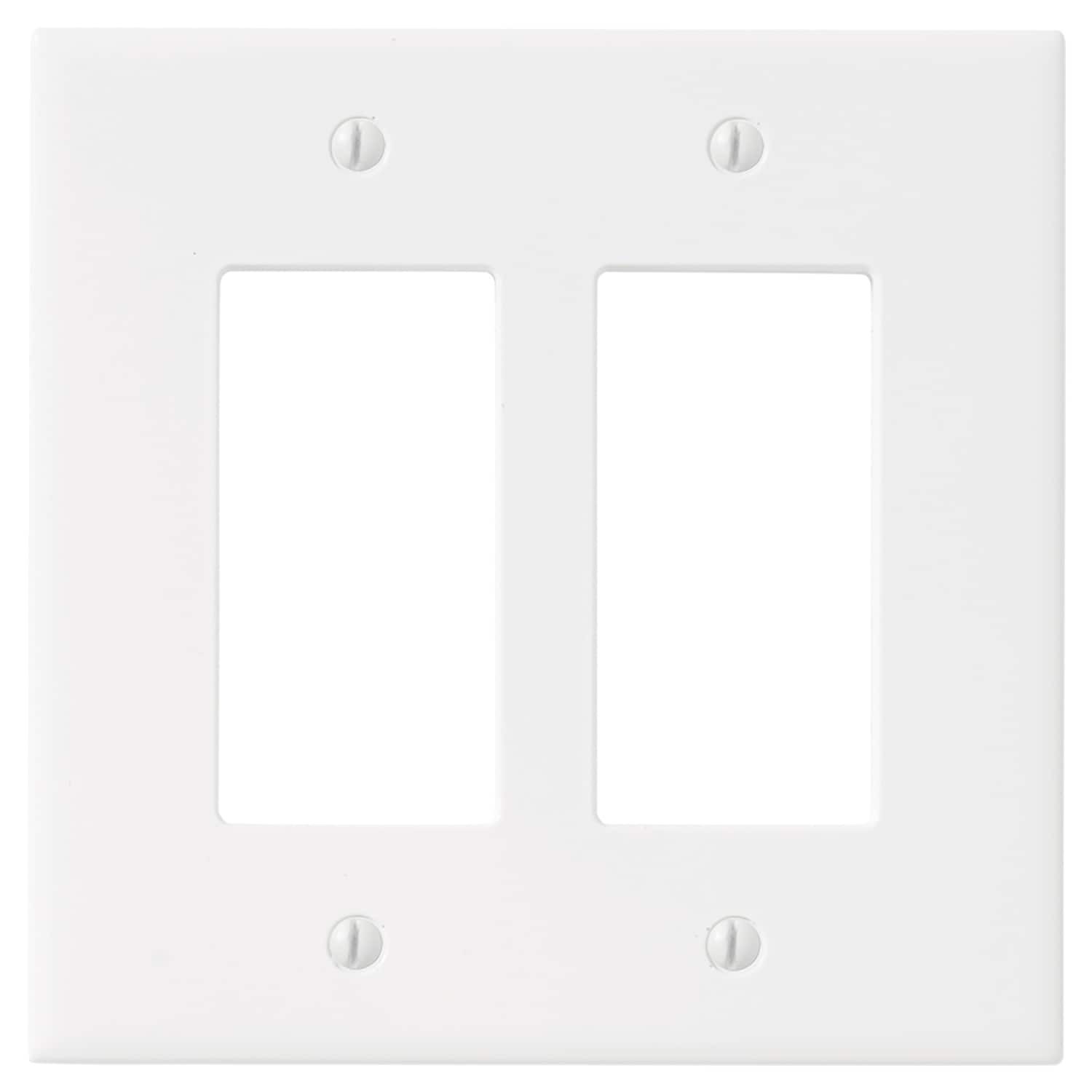 slide 1 of 6, allen + roth Subway 2 -Gang Standard Size White Polished Cast stone Indoor Decorator Wall Plate, 1 ct