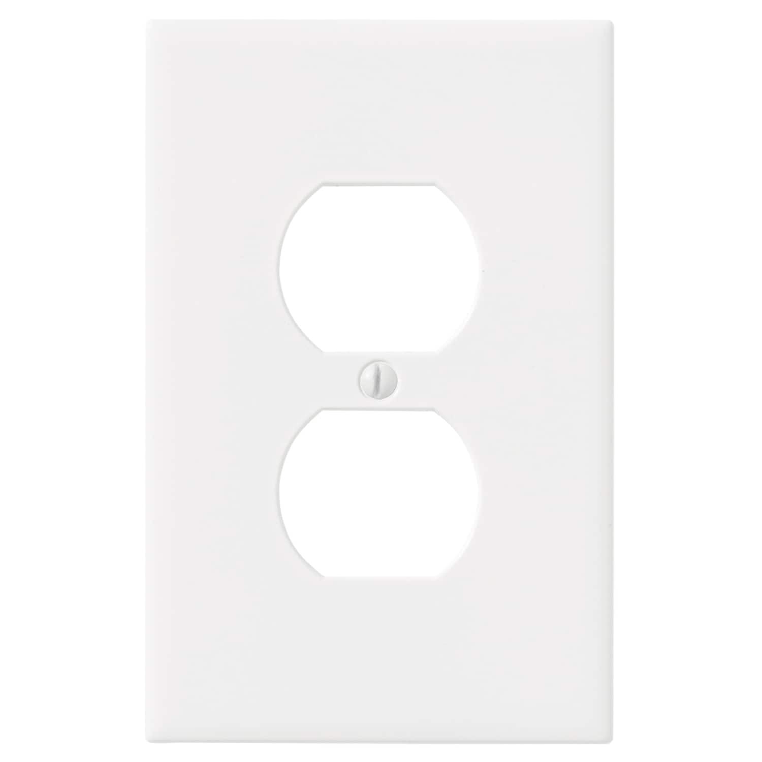 slide 1 of 6, allen + roth Subway 1 -Gang Standard Size White Polished Cast stone Indoor Duplex Wall Plate, 1 ct