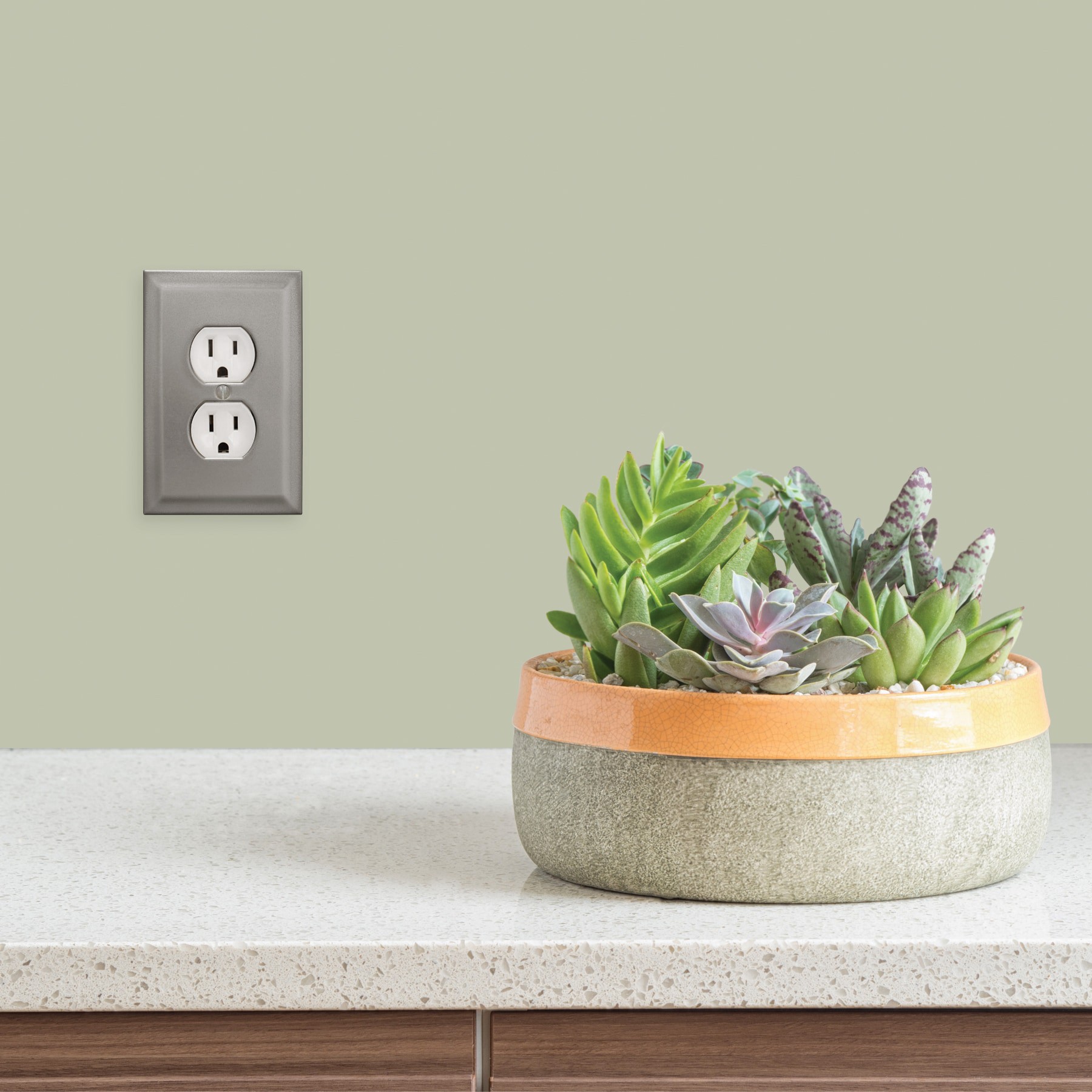 slide 5 of 6, allen + roth allen + roth 1 -Gang Standard Size Brushed Nickel Nickel Indoor Duplex Wall Plate, 1 ct