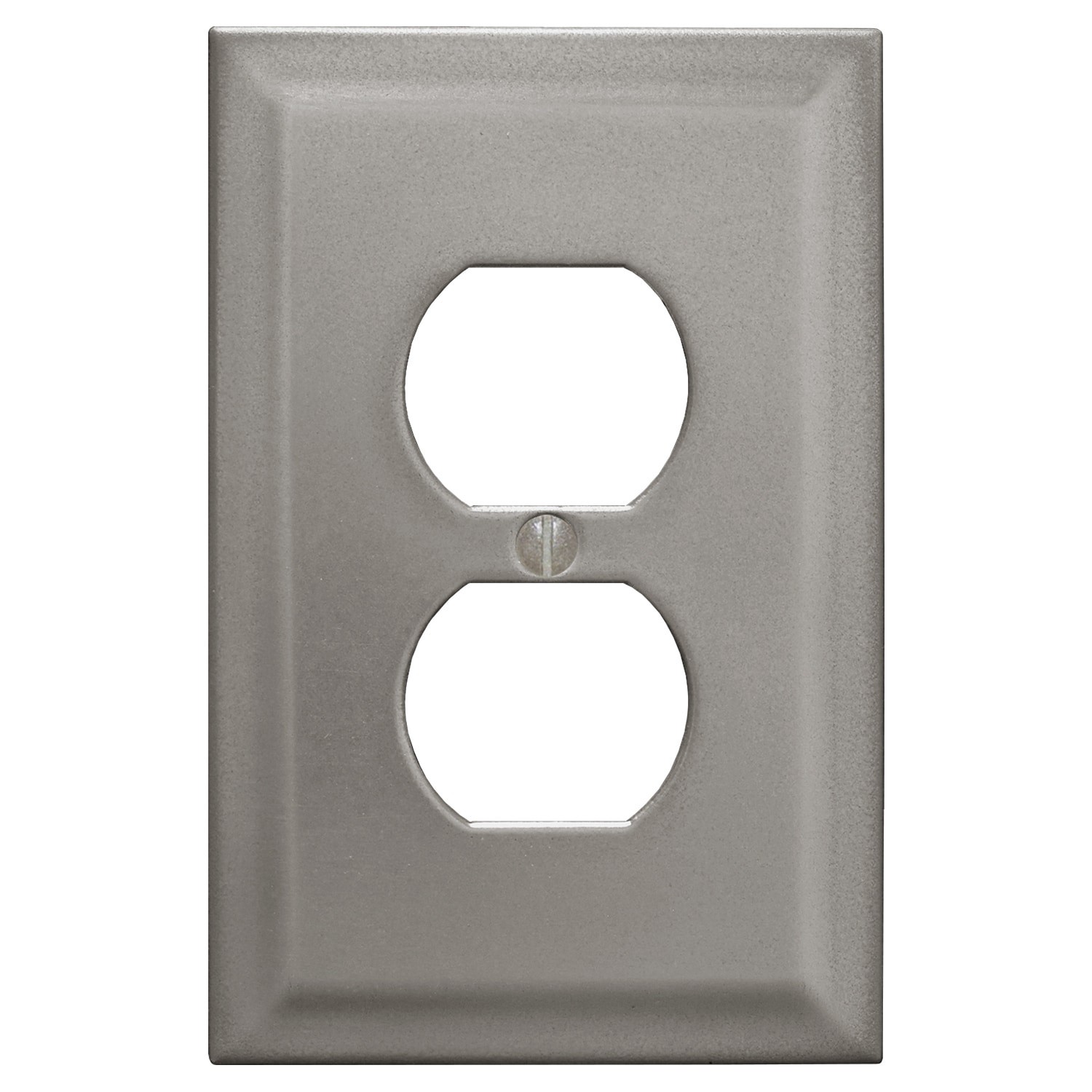 slide 1 of 6, allen + roth allen + roth 1 -Gang Standard Size Brushed Nickel Nickel Indoor Duplex Wall Plate, 1 ct