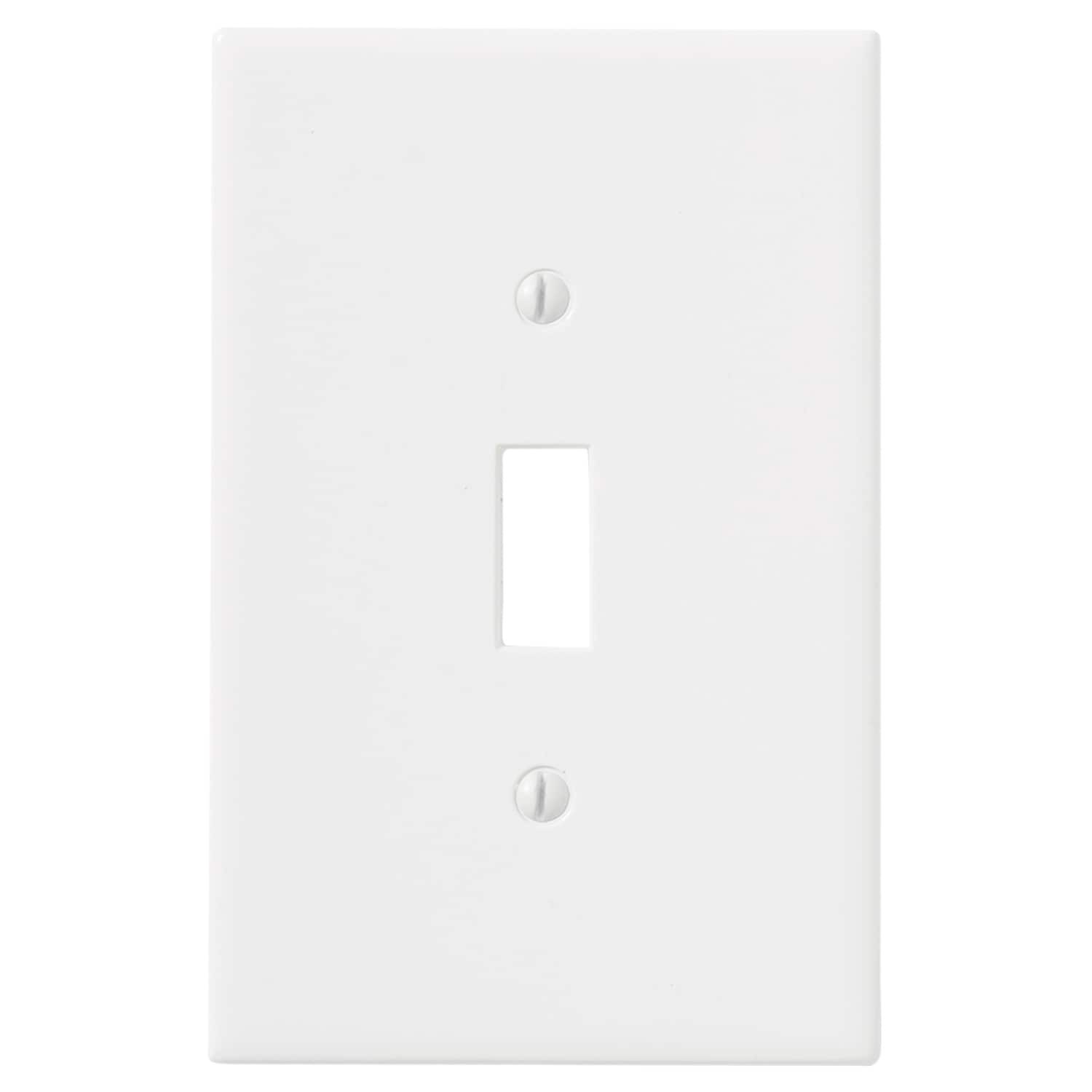 slide 1 of 6, allen + roth Subway 1 -Gang Standard Size White Polished Cast stone Indoor Toggle Wall Plate, 1 ct