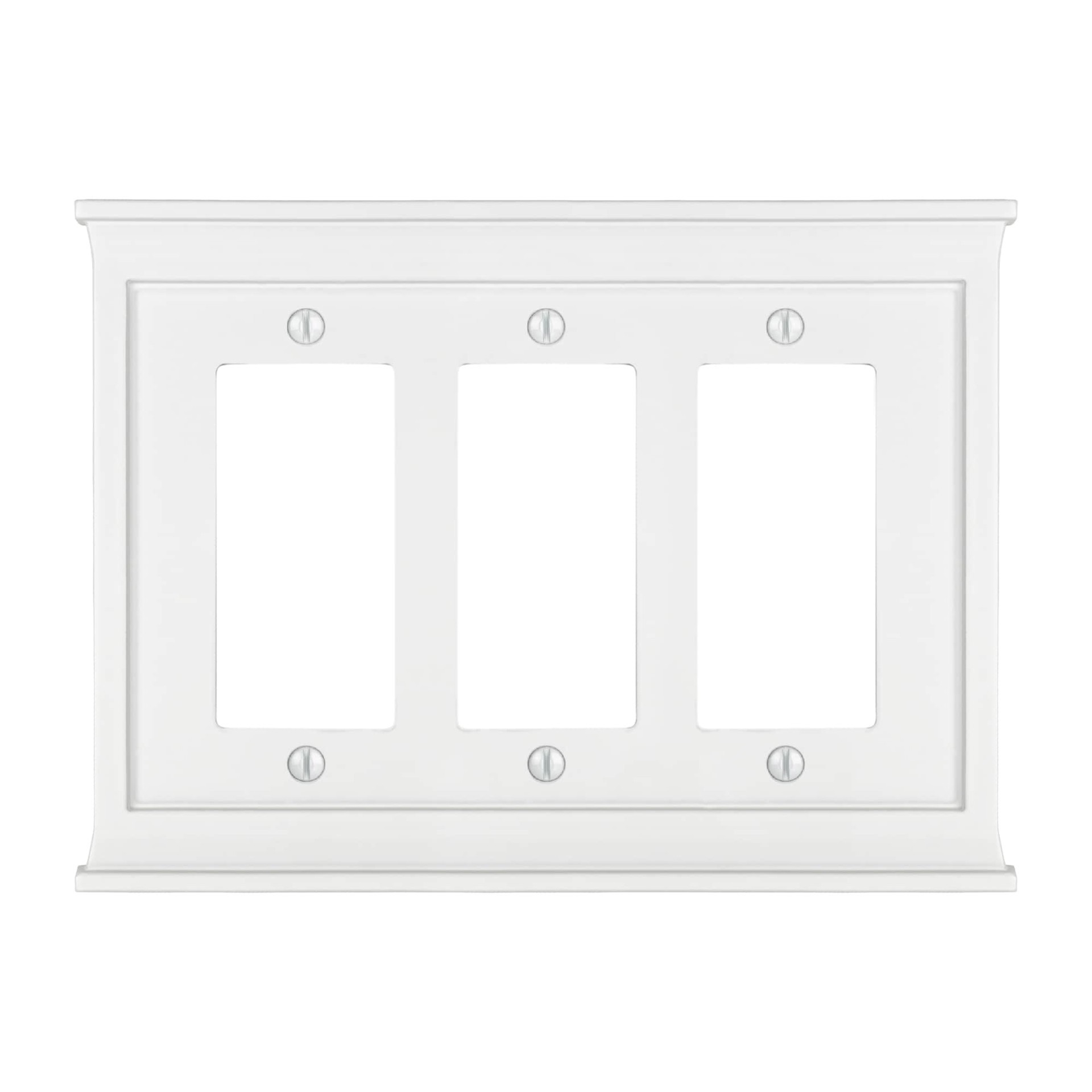 slide 1 of 6, allen + roth Capitol 3 -Gang Specialty Size White Composite wood Indoor Decorator Wall Plate, 1 ct
