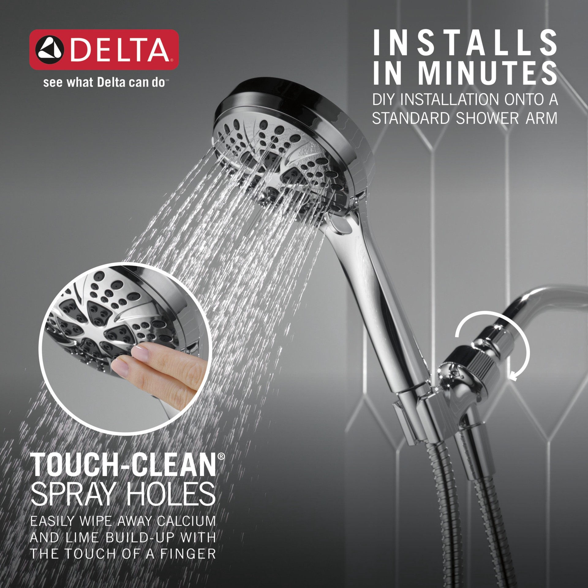 slide 4 of 6, Delta 6.0 -Spray Chrome 4.5-in Round High Pressure Handheld Shower Head 1.75 GPM, 1 ct