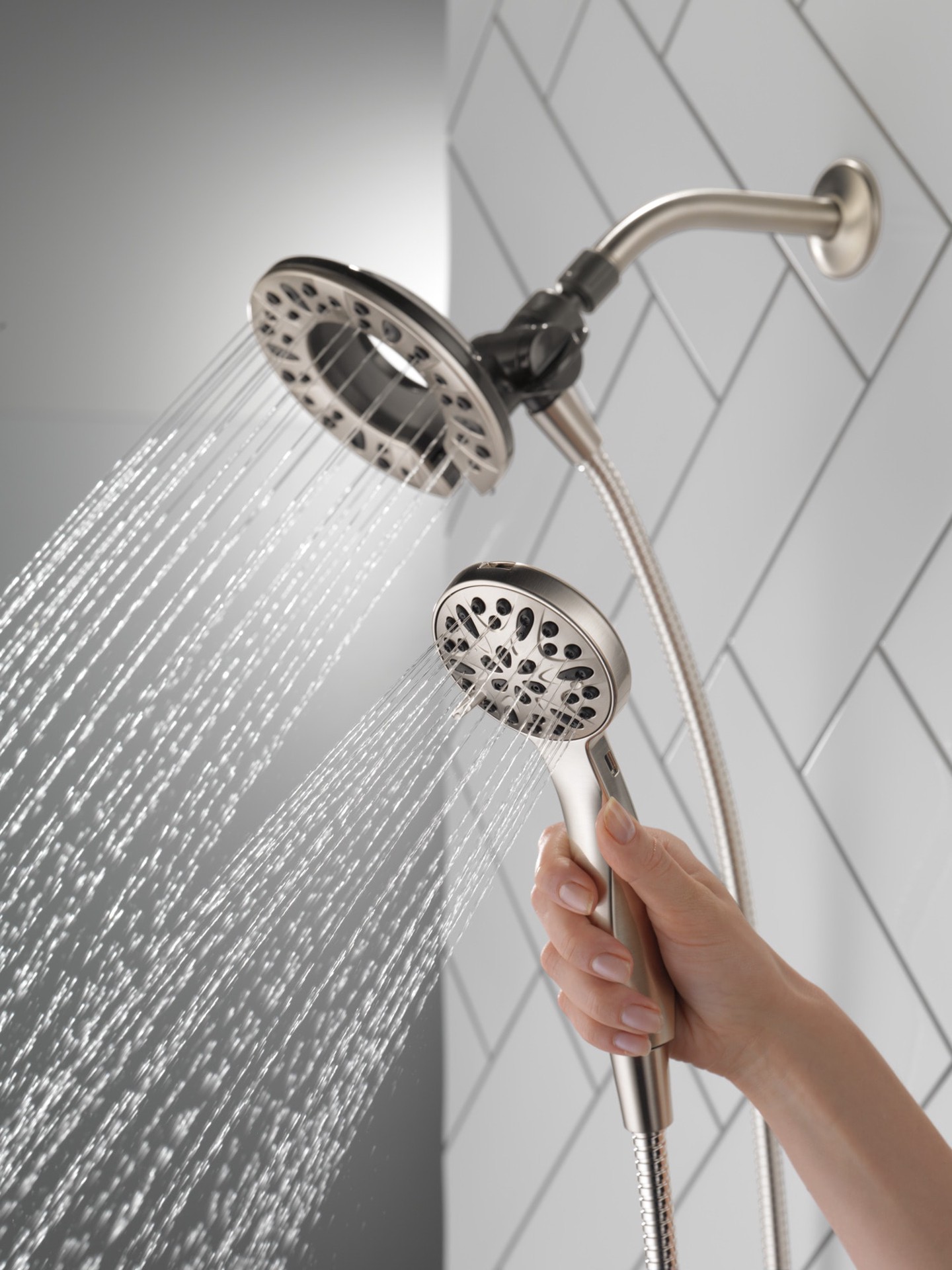 slide 2 of 6, Delta In2ition 4.0 -Spray Satin Nickel 6-in Round High Pressure Shower Head with Handheld Combo 1.75 GPM, 1 ct