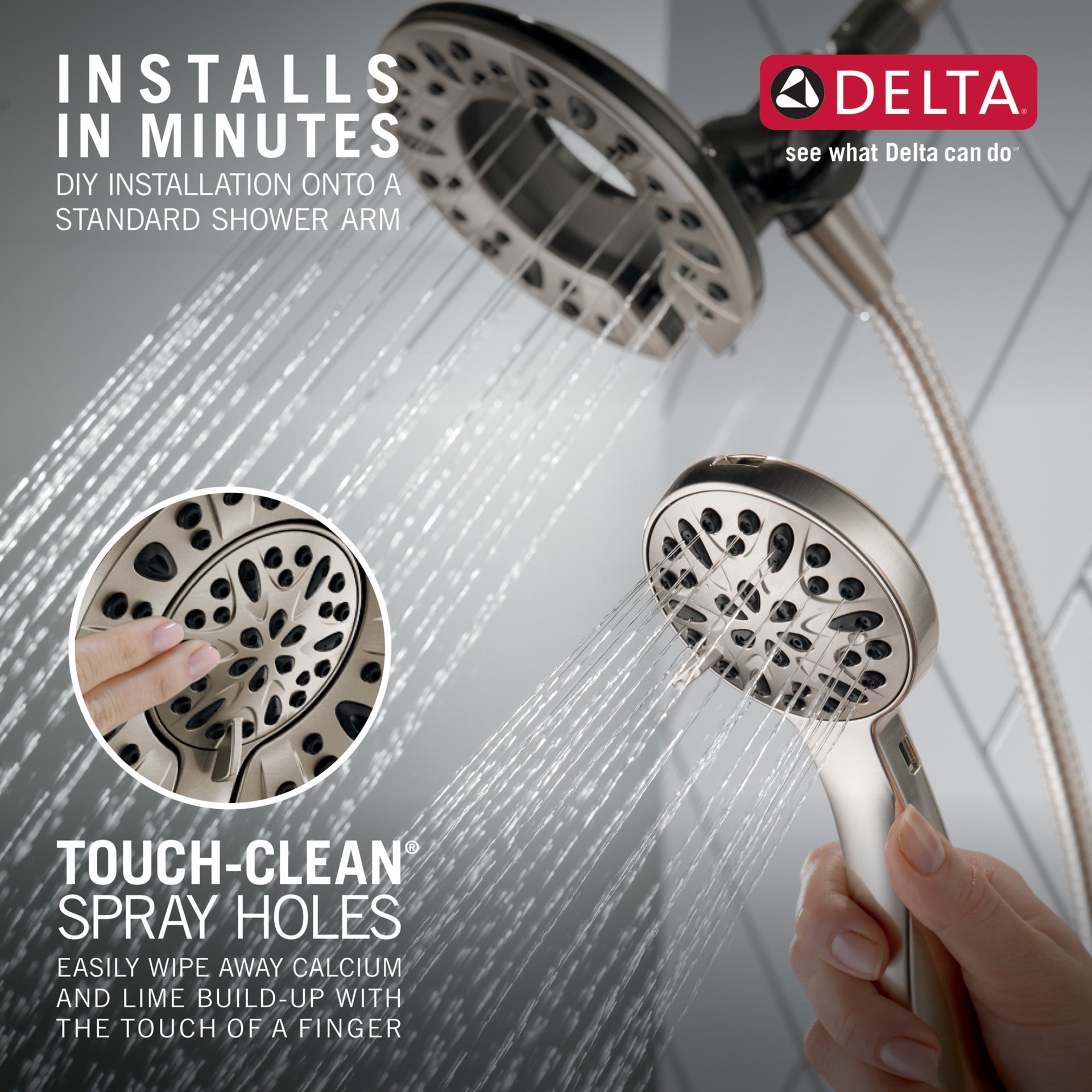 slide 6 of 6, Delta In2ition 4.0 -Spray Satin Nickel 6-in Round High Pressure Shower Head with Handheld Combo 1.75 GPM, 1 ct
