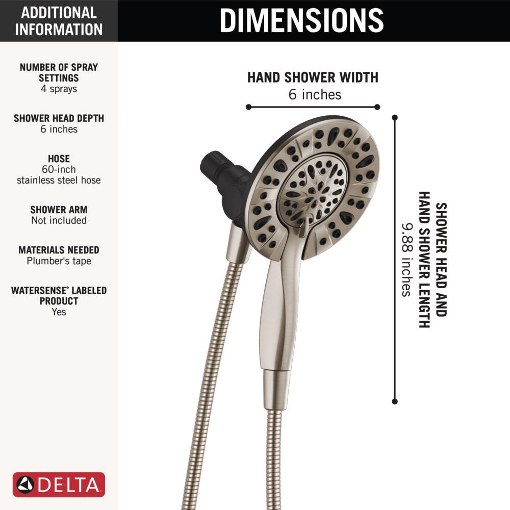 slide 4 of 6, Delta In2ition 4.0 -Spray Satin Nickel 6-in Round High Pressure Shower Head with Handheld Combo 1.75 GPM, 1 ct