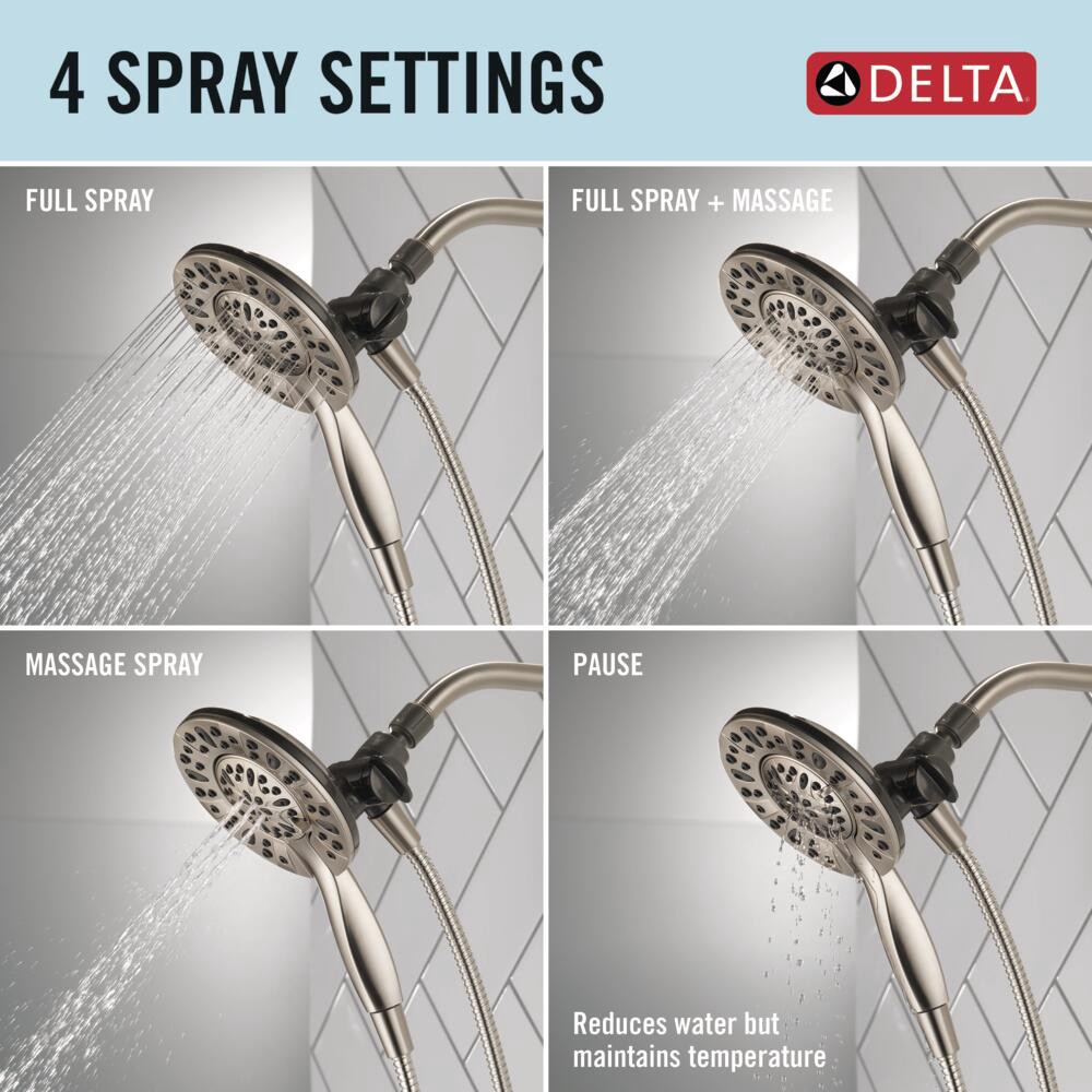 slide 5 of 6, Delta In2ition 4.0 -Spray Satin Nickel 6-in Round High Pressure Shower Head with Handheld Combo 1.75 GPM, 1 ct