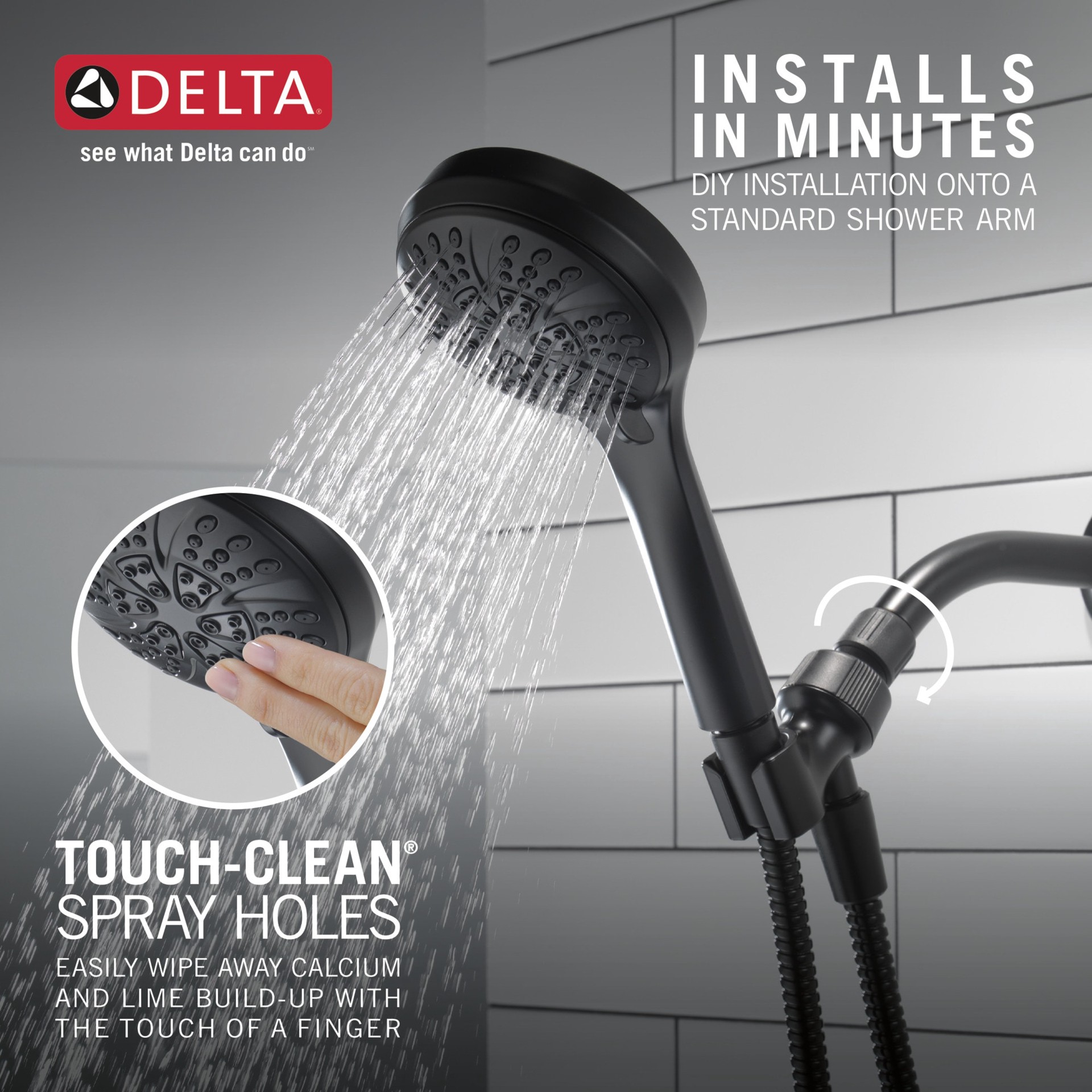 slide 4 of 6, Delta 6.0 -Spray Matte Black 4.5-in Round High Pressure Handheld Shower Head 1.75 GPM, 1 ct