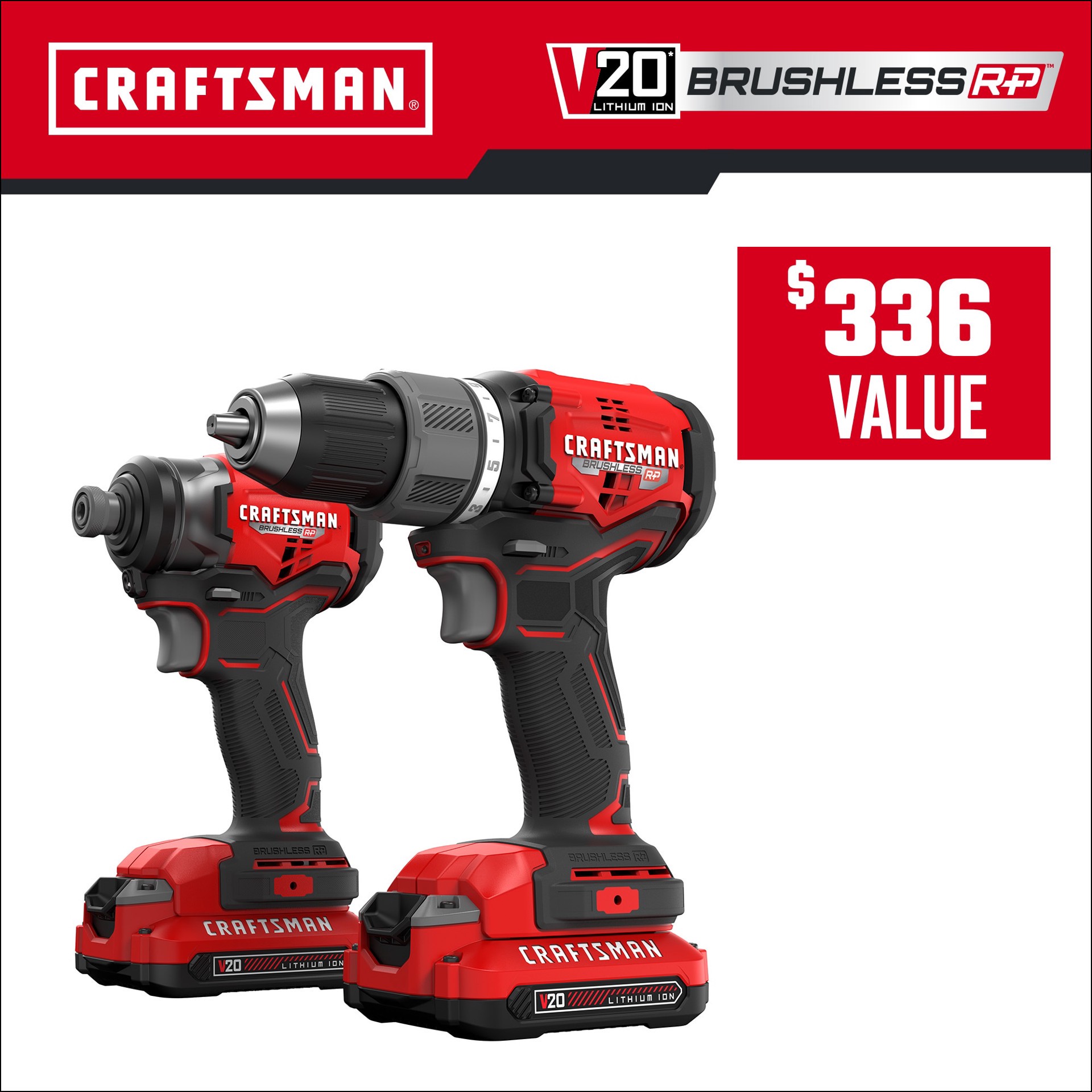 slide 3 of 6, CRAFTSMAN V20 RP 20-volt Max 2-Tool Brushless Power Tool Combo Kit with Soft Case (2-Batteries Included and Charger Included), 1 ct
