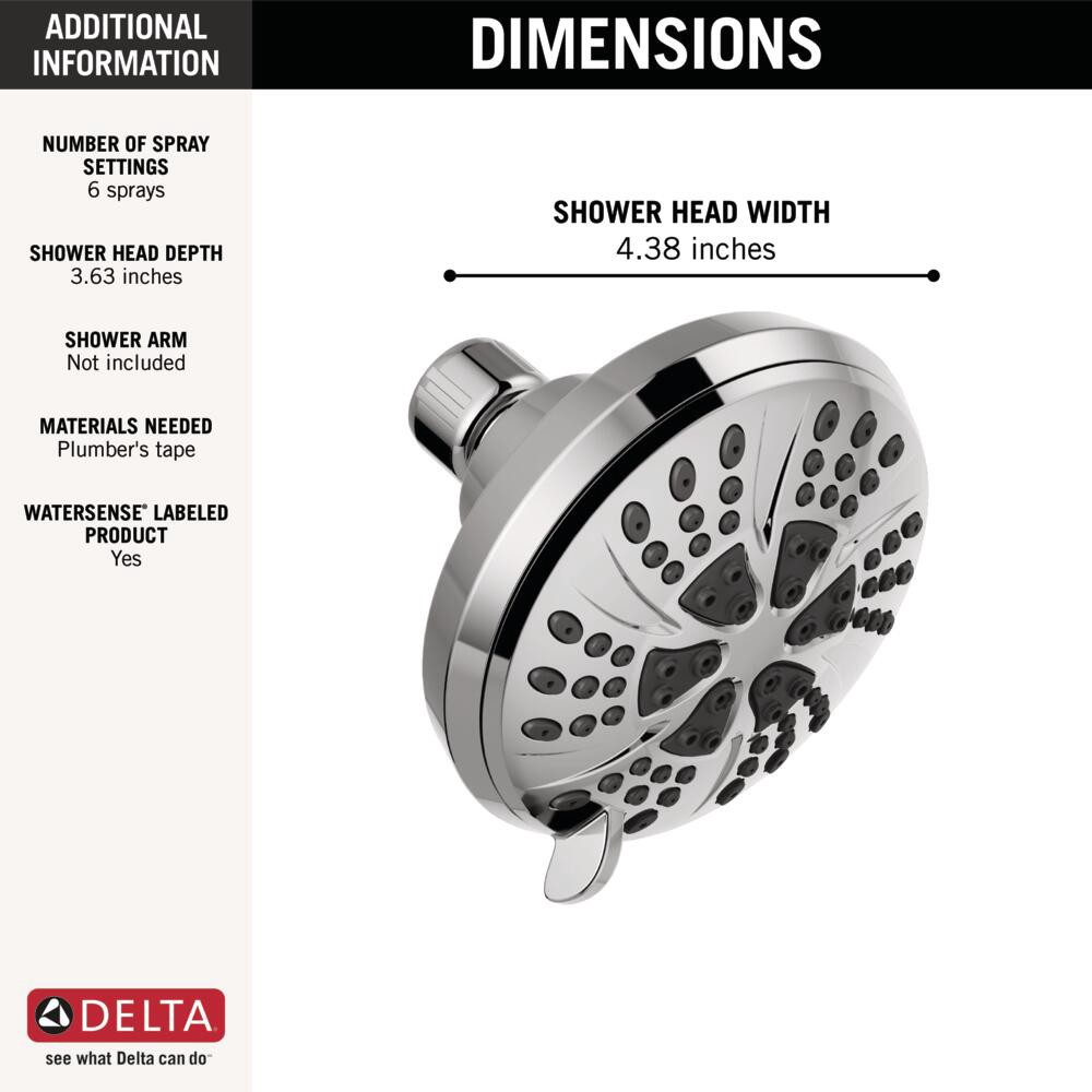 slide 3 of 6, Delta 6.0 -Spray Chrome 4.38-in Round High Pressure Shower Head 1.75 GPM, 1 ct
