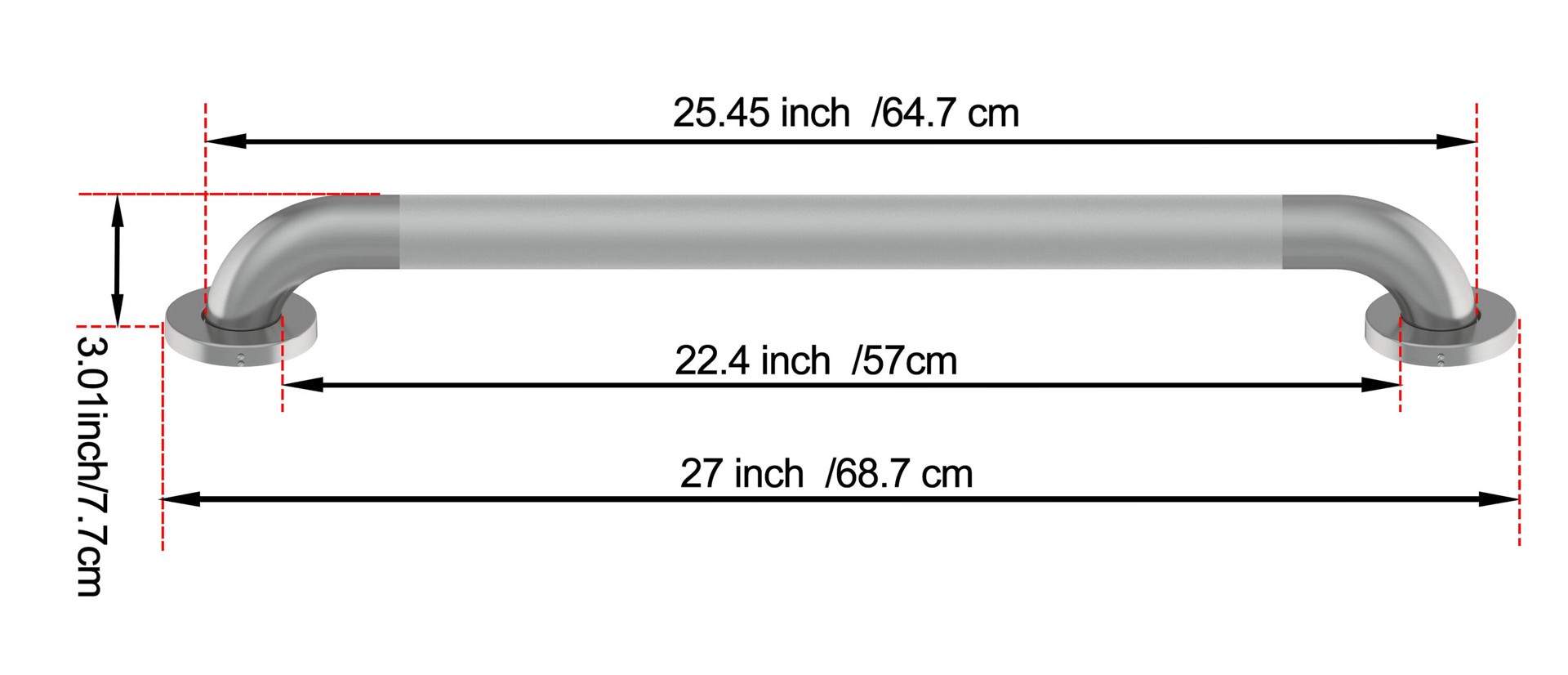 slide 3 of 5, Project Source Concealed Peened 24-in Stainless Steel Wall mount ADA Compliant Grab Bar ( 500-lb Weight Capacity ), 1 ct