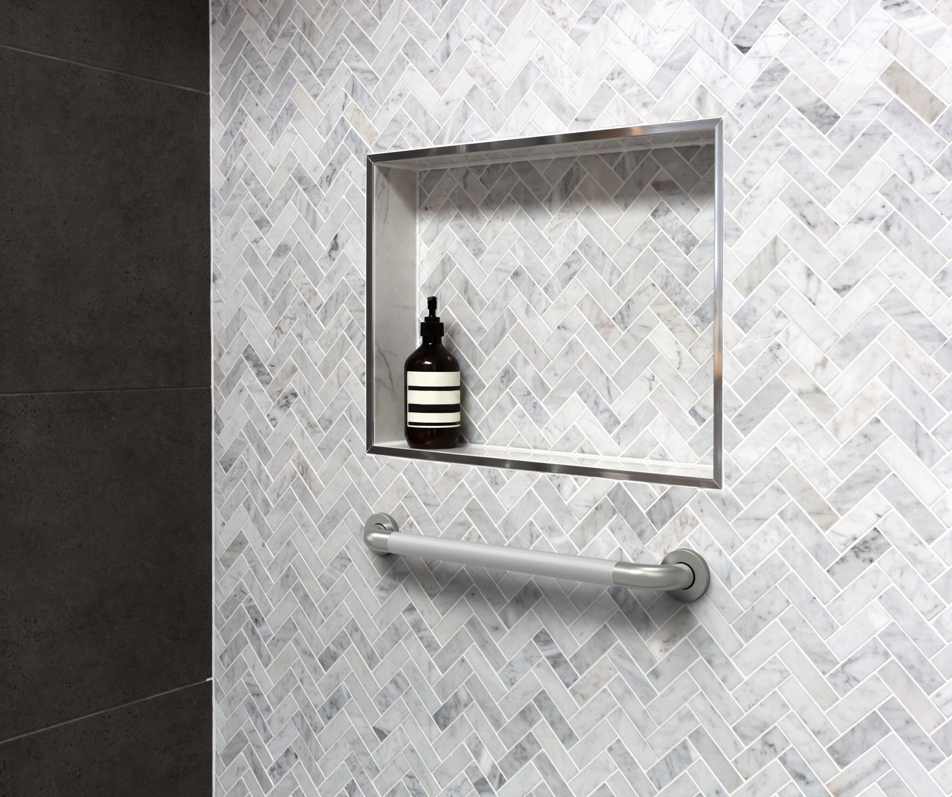 slide 2 of 5, Project Source Concealed Peened 24-in Stainless Steel Wall mount ADA Compliant Grab Bar ( 500-lb Weight Capacity ), 1 ct