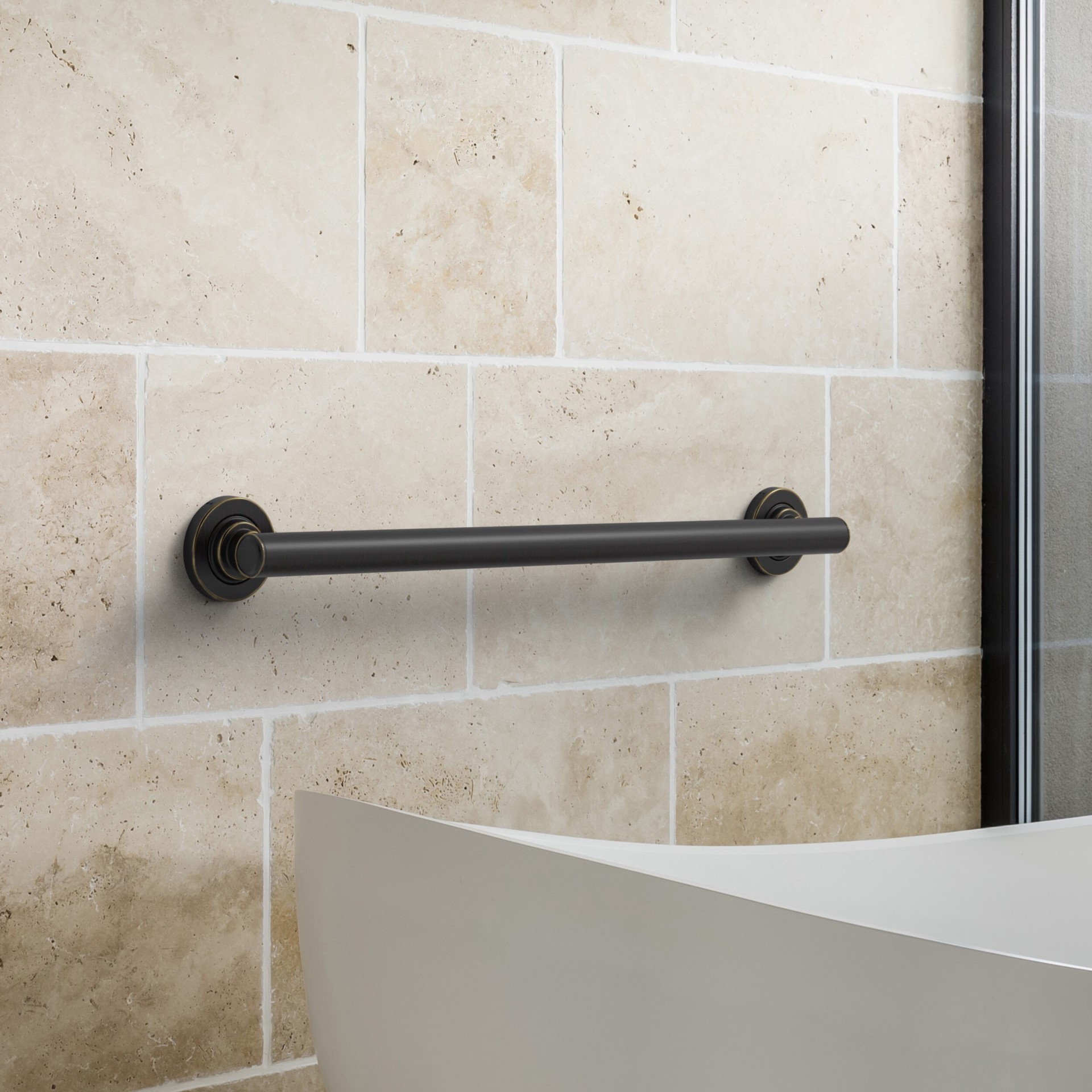 slide 2 of 6, allen + roth Townley 24-in Oil Rubbed Bronze Wall mount ADA Compliant Grab Bar ( 500-lb Weight Capacity ), 1 ct