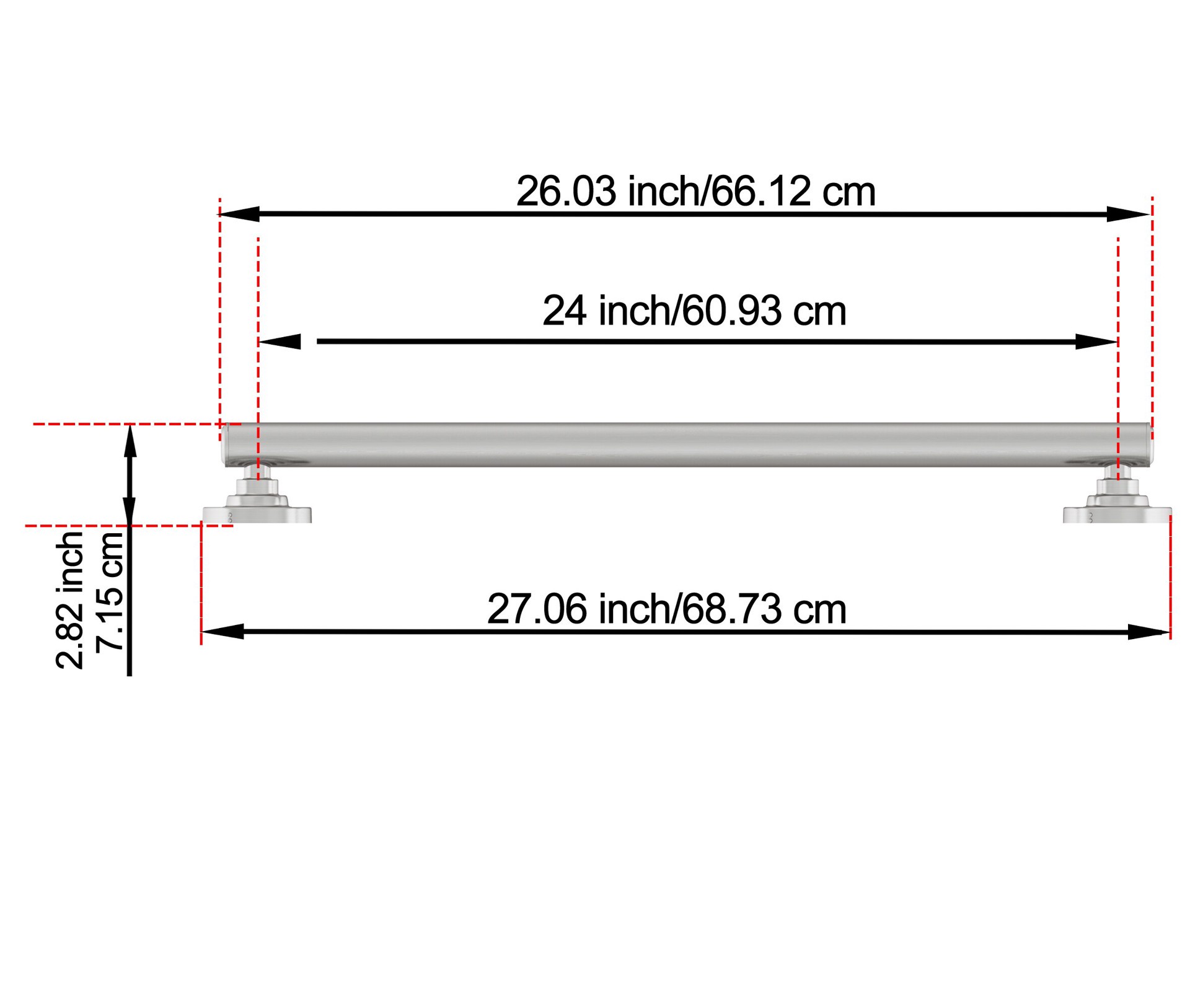 slide 4 of 6, allen + roth Townley 24-in Brushed nickel Wall mount ADA Compliant Grab Bar ( 500-lb Weight Capacity ), 1 ct