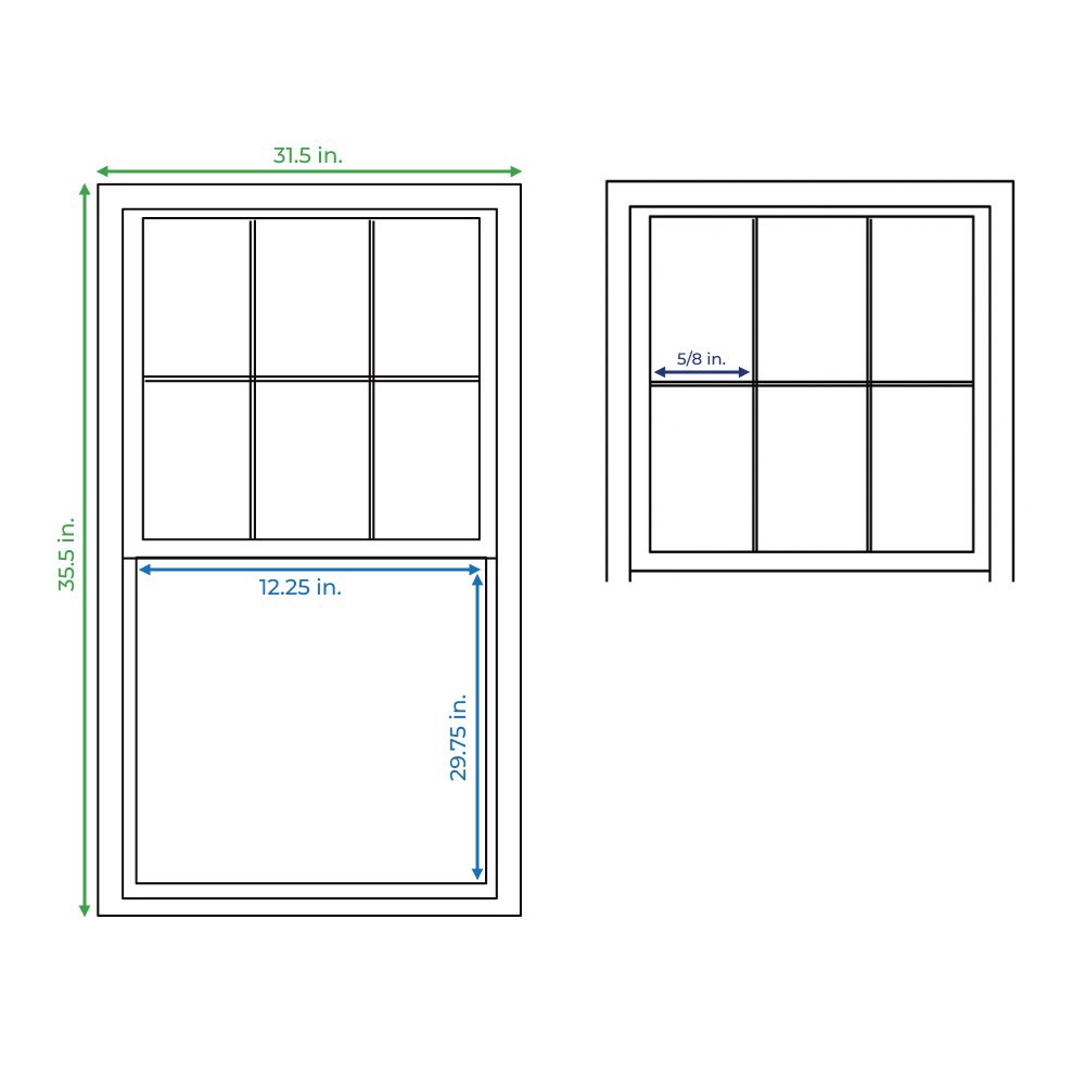 slide 4 of 6, RELIABILT 46000 Series 31-1/2-in x 35-1/2-in Black Exterior Aluminum New Construction Single Hung Window Low-E Double Pane Glass with Grids, (Half Screen Included), 1 ct