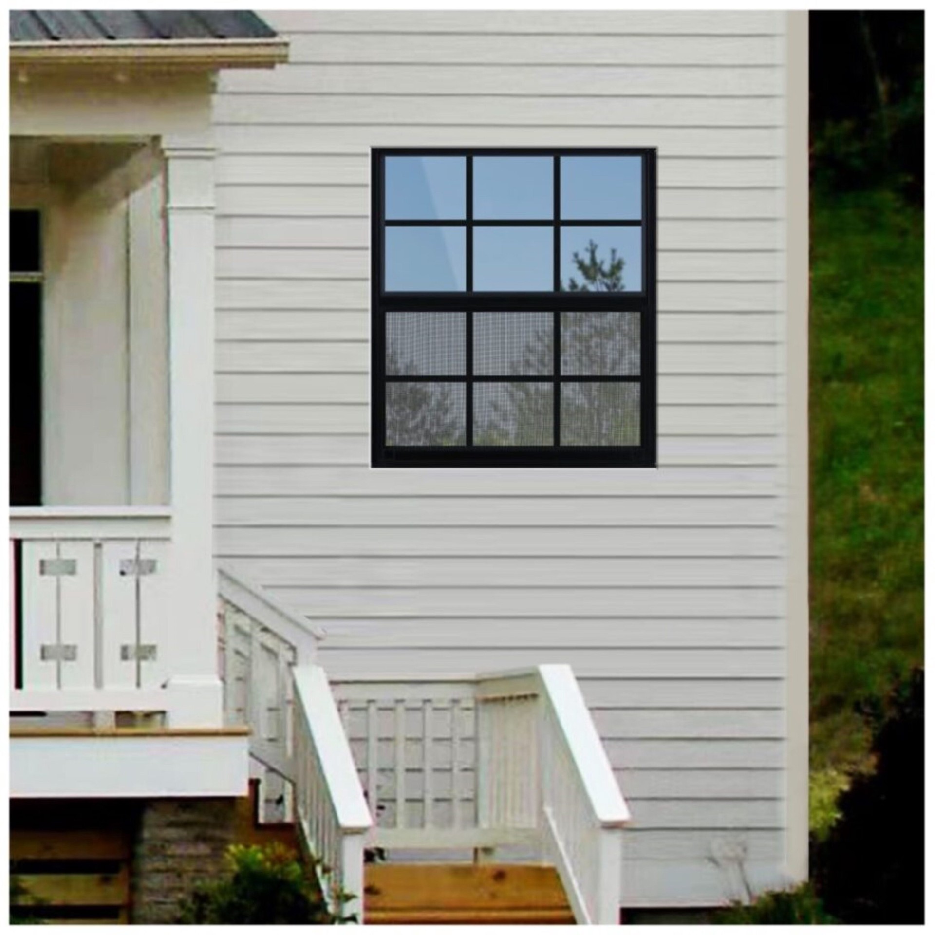 slide 5 of 6, RELIABILT 46000 Series 31-1/2-in x 35-1/2-in Black Exterior Aluminum New Construction Single Hung Window Low-E Double Pane Glass with Grids, (Half Screen Included), 1 ct