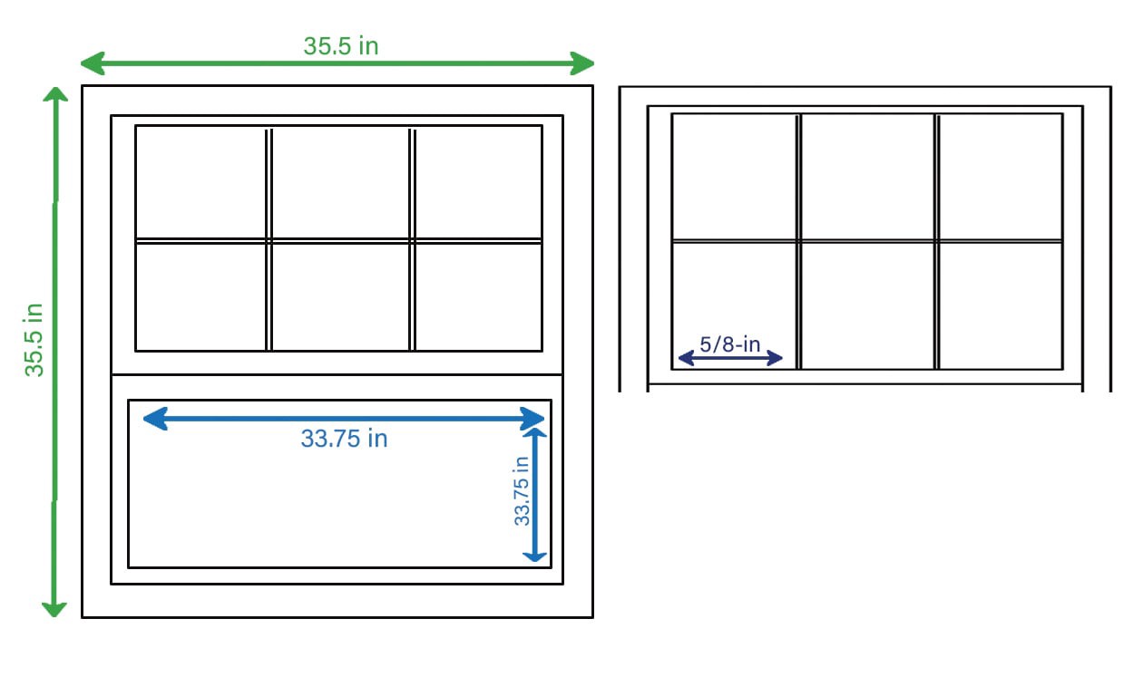 slide 2 of 6, RELIABILT 46000 Series 35-1/2-in x 35-1/2-in Black Exterior Aluminum New Construction Single Hung Window Low-E Double Pane Glass with Grids, (Half Screen Included), 1 ct
