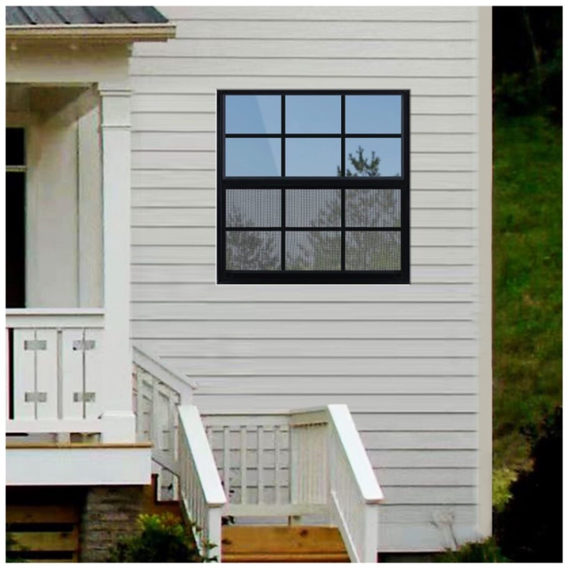 slide 5 of 6, RELIABILT 46000 Series 35-1/2-in x 35-1/2-in Black Exterior Aluminum New Construction Single Hung Window Low-E Double Pane Glass with Grids, (Half Screen Included), 1 ct