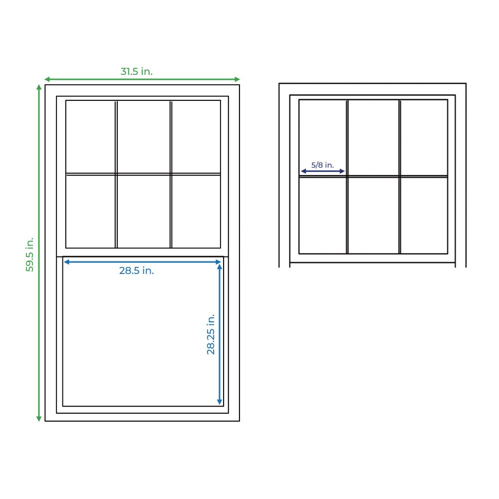 slide 4 of 6, RELIABILT 46000 Series 31-1/2-in x 59-1/2-in Black Exterior Aluminum New Construction Single Hung Window Low-E Double Pane Glass with Grids, (Half Screen Included), 1 ct