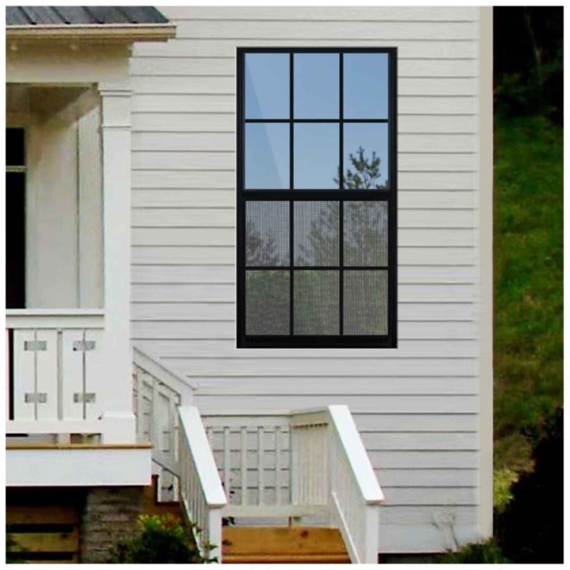 slide 5 of 6, RELIABILT 46000 Series 31-1/2-in x 59-1/2-in Black Exterior Aluminum New Construction Single Hung Window Low-E Double Pane Glass with Grids, (Half Screen Included), 1 ct