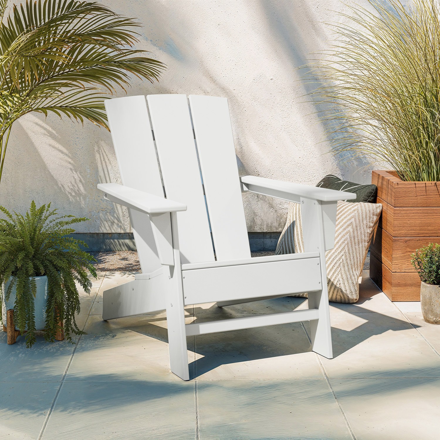 slide 5 of 6, allen + roth by POLYWOOD Oakport White Hdpe Frame Stationary Adirondack Chair with Slat Seat, 1 ct