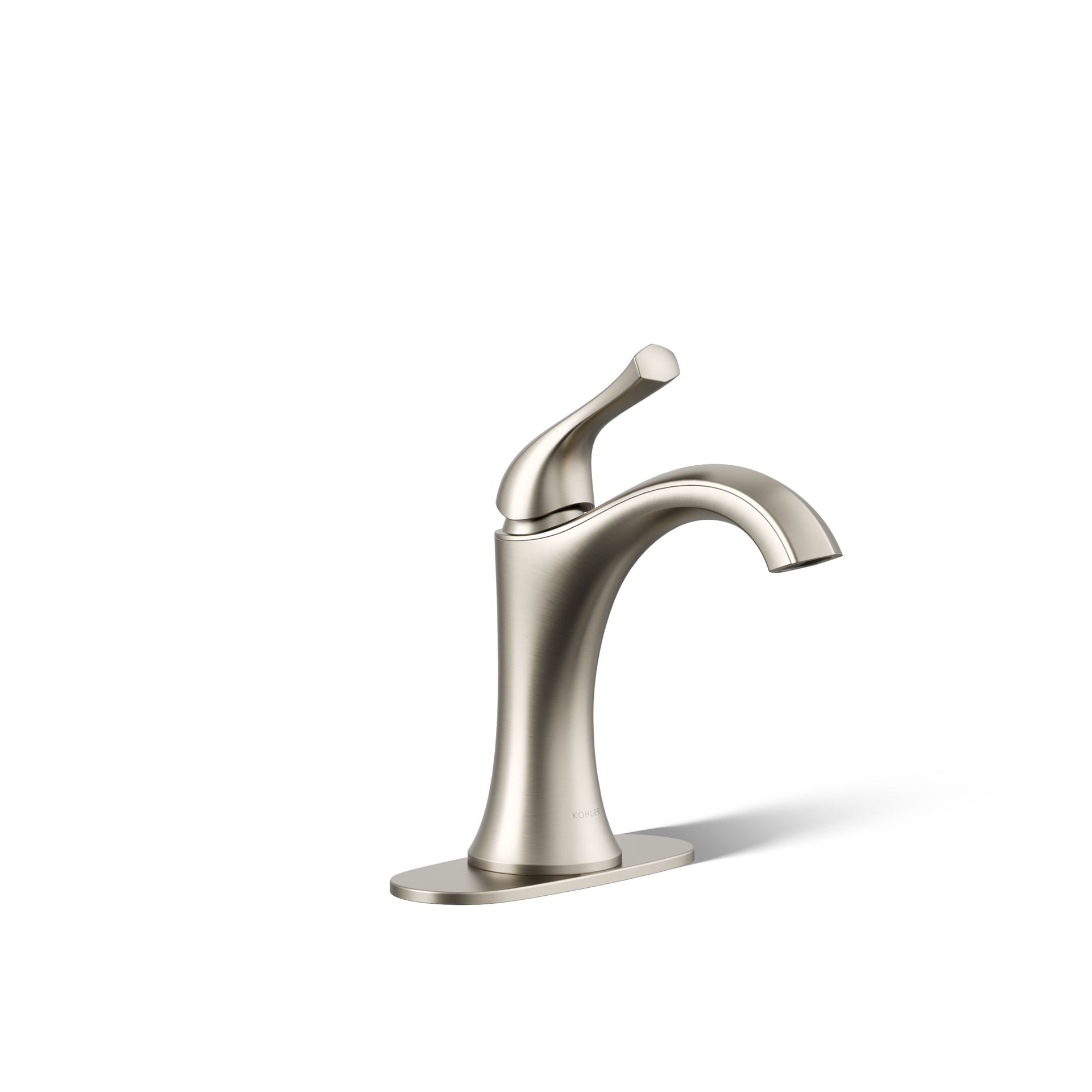 slide 2 of 6, KOHLER Desette Brushed Nickel 4-in centerset 1-handle WaterSense High-arc Residential Handle Bathroom Sink Faucet with Drain with Deck Plate, 1 ct