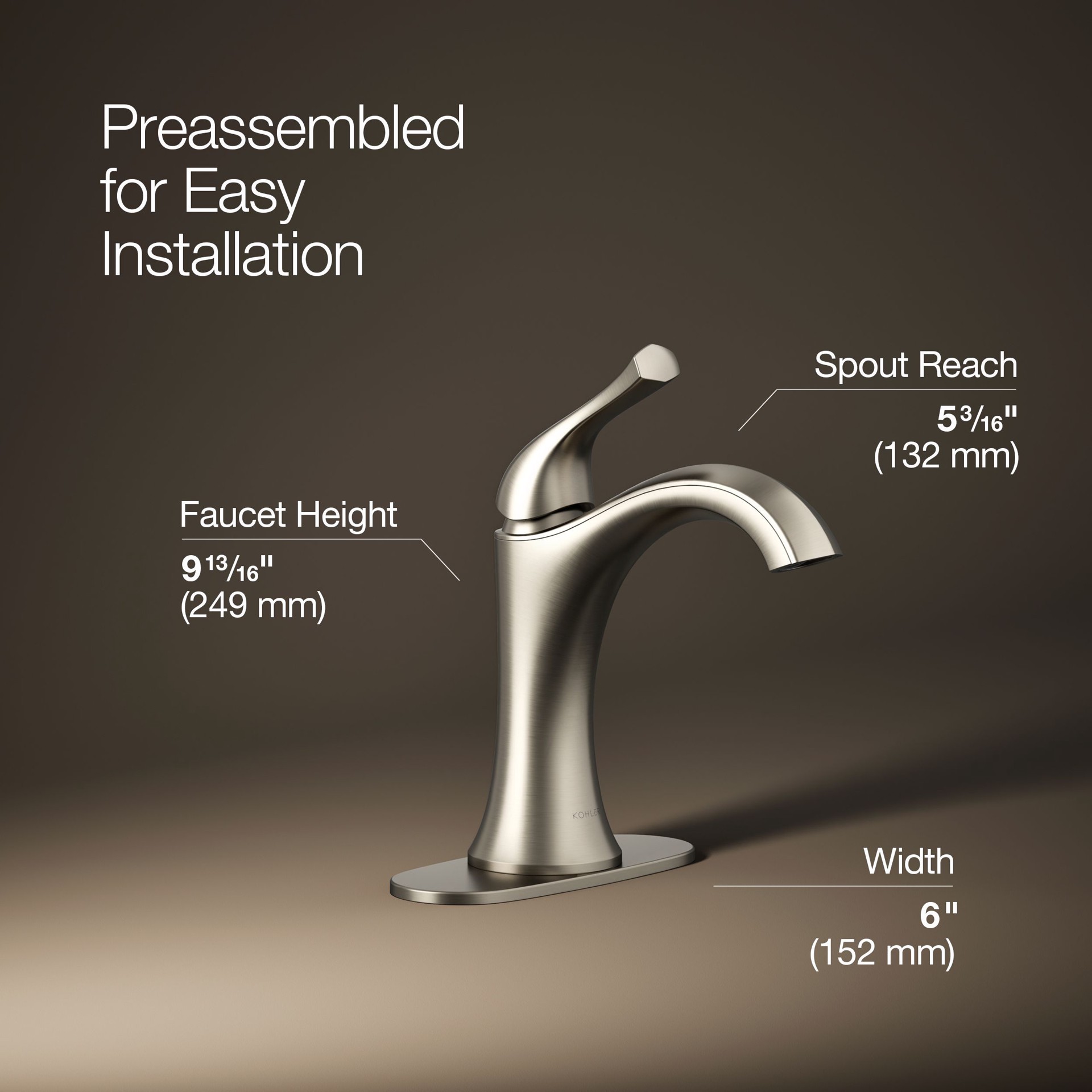 slide 3 of 6, KOHLER Desette Brushed Nickel 4-in centerset 1-handle WaterSense High-arc Residential Handle Bathroom Sink Faucet with Drain with Deck Plate, 1 ct