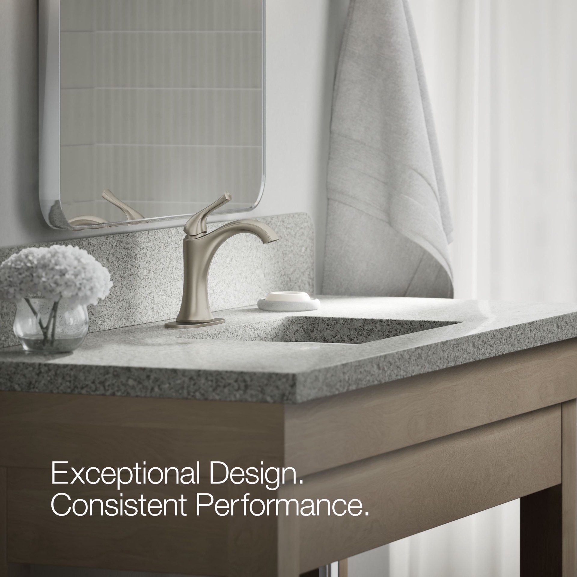 slide 4 of 6, KOHLER Desette Brushed Nickel 4-in centerset 1-handle WaterSense High-arc Residential Handle Bathroom Sink Faucet with Drain with Deck Plate, 1 ct