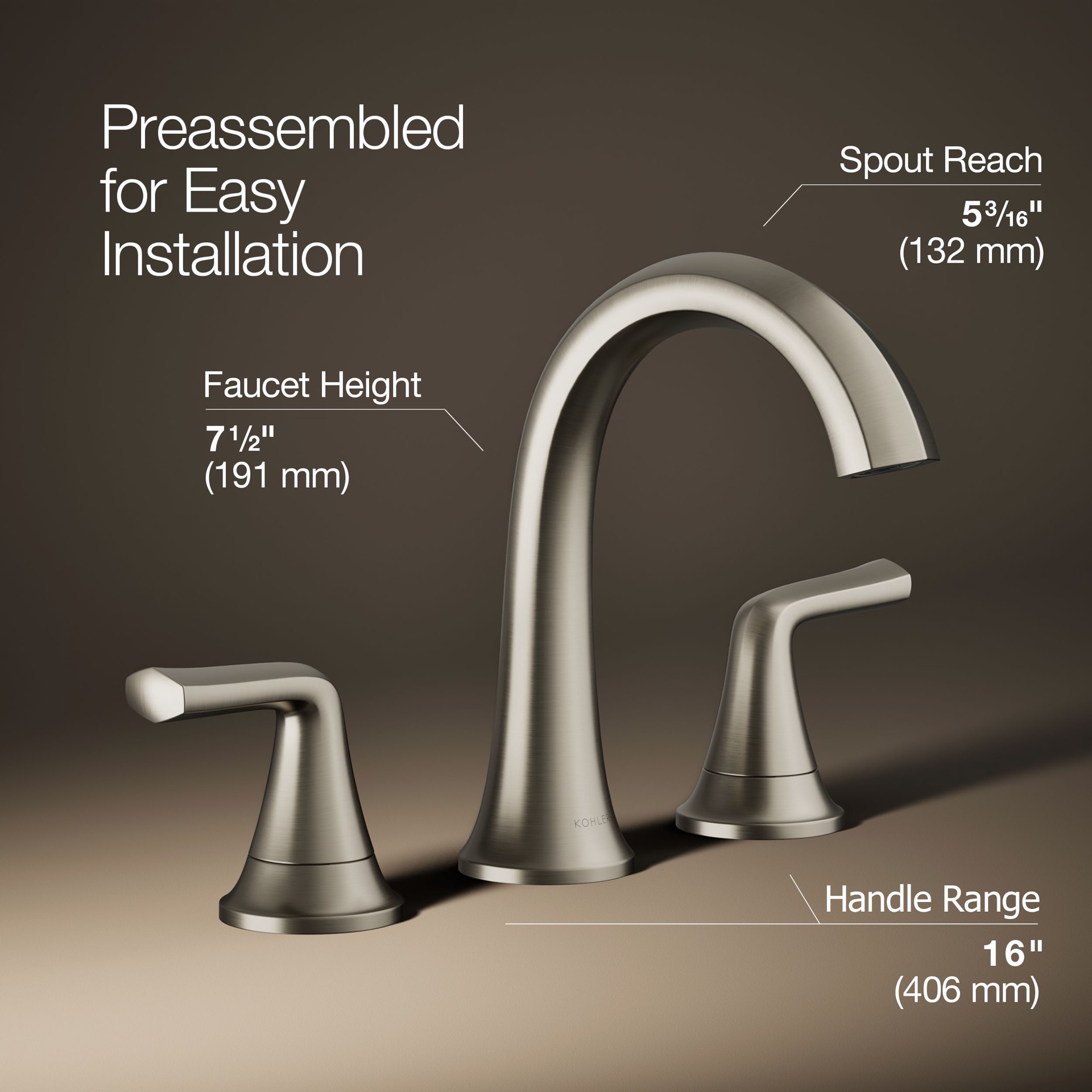 slide 3 of 6, KOHLER Desette Brushed Nickel Widespread 2-handle WaterSense Mid-arc Residential Handle Bathroom Sink Faucet with Drain, 1 ct